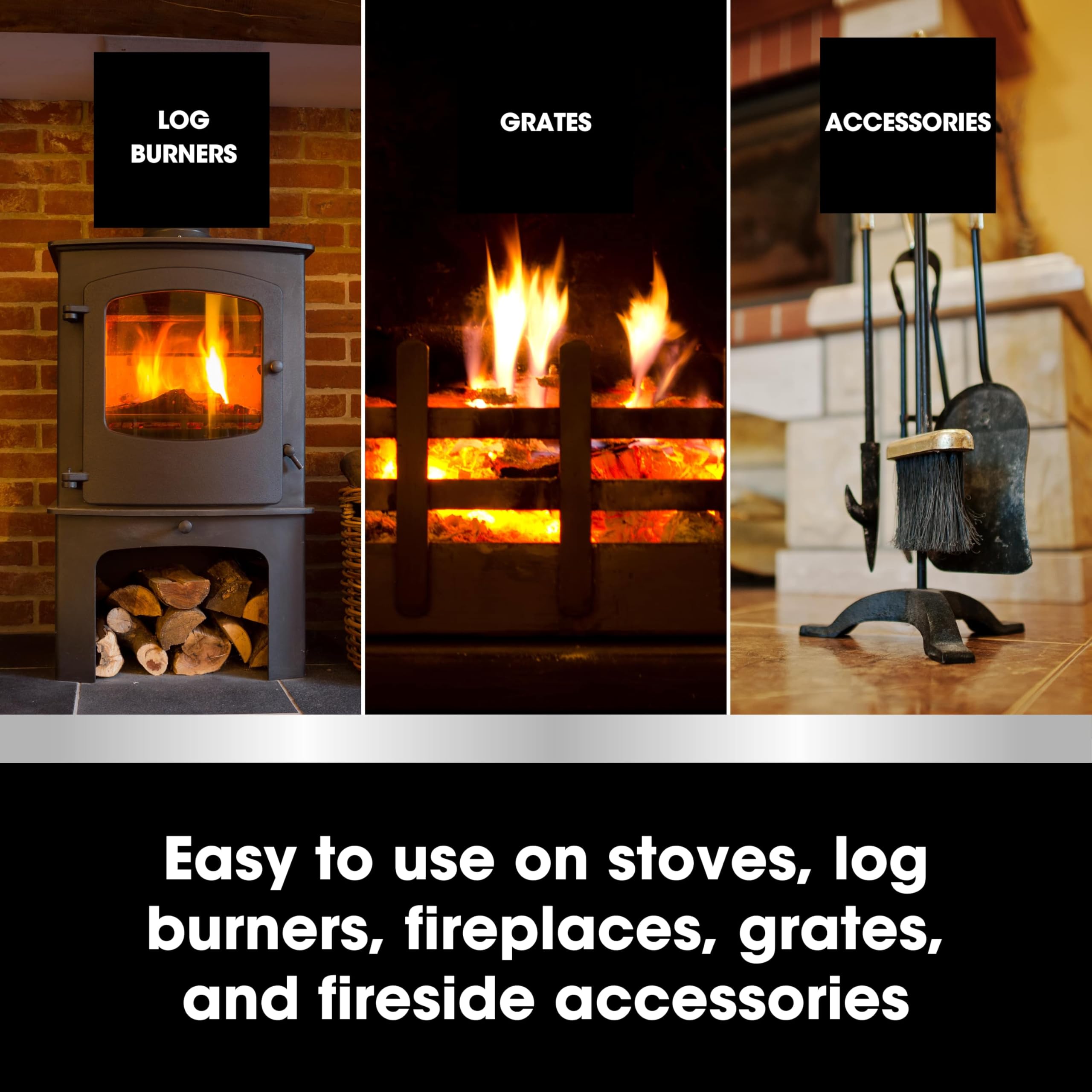 Furniture Clinic Stove Care Kit – Clean & Restore Log Burners, Grates, & Fireplaces | Removes Soot & Dirt | One Bottle Glass & Metal Cleaner + Stove Polish | 500ml / 17 Fl Oz Each Bottle