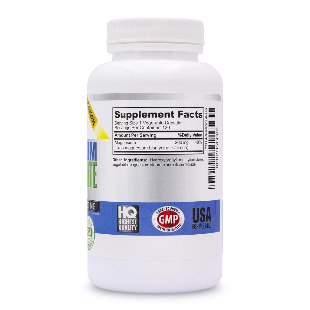 Vitalité Now! Magnesium Bisglycinate 200mg - 100% Chelated Capsules for Superior Absorption - Gentle Formula, No Laxative Effect - Sleep Energy Cramps Muscle Support - Fully Reacted & Buffered