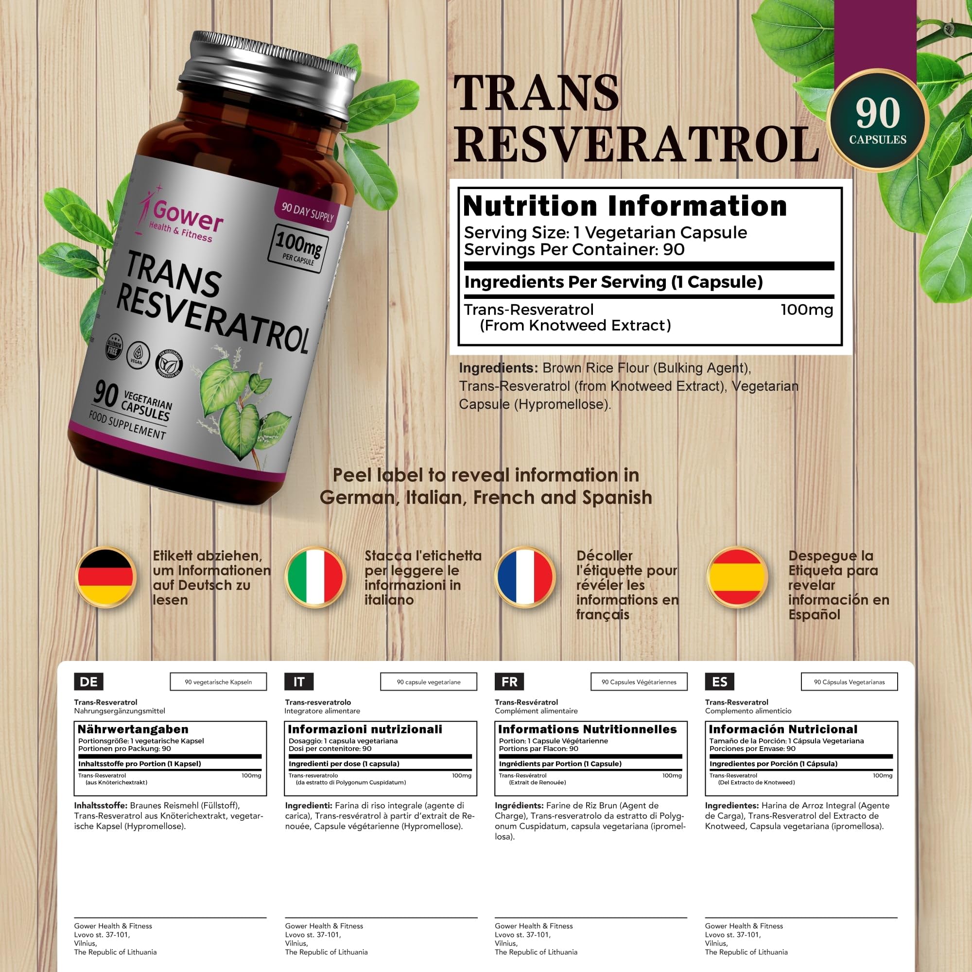 GH Resverstrol | 90 High Strength Resveratrol Supplements - 100mg Trans Resveratrol per Serving | Japanese Knotweed Antioxidant Supplement | Non-GMO & Allergen Free | Made in the UK