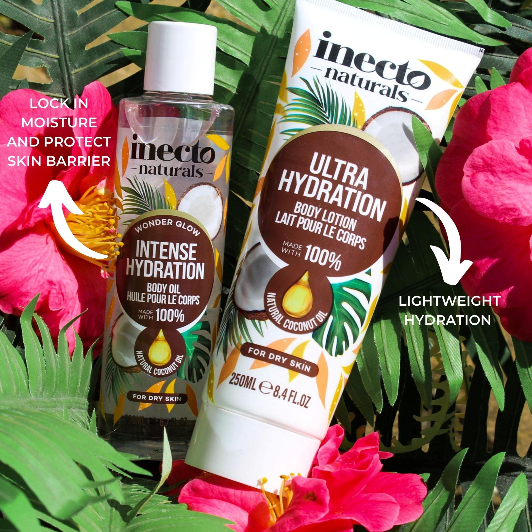 INECTO Natural Ultra Hydration Body Lotion 250ml, 100% Natural Coconut Oil, Made in UK, Vegan Formula, Ultra Hydration for Dry Skin