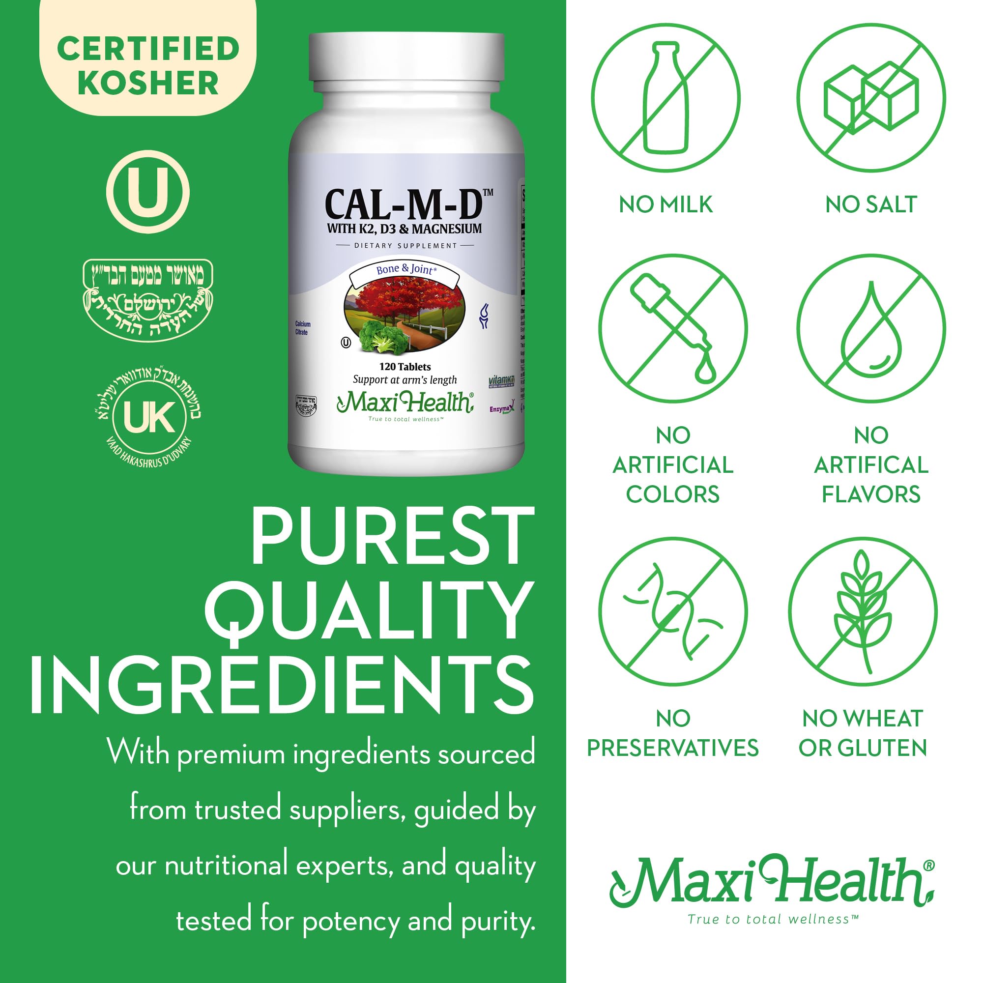 4-in-1 Calcium 1000mg with Vitamin D3 - Calcium Supplement for Women and Men with Vitamin K2 D3 1000 IU - Extra Strength Calcium Citrate for Bone and Heart Support (120ct)