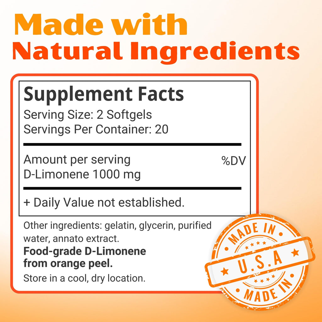 Orange Burps | D-Limonene Supplement - Acid Reducer (Antacid for Acid Reflux), Heartburn Relief, GERD Relief, and Indigestion Relief | Orange Peel Extract for Health and Wellness (1,000 mg, Pack of 2)