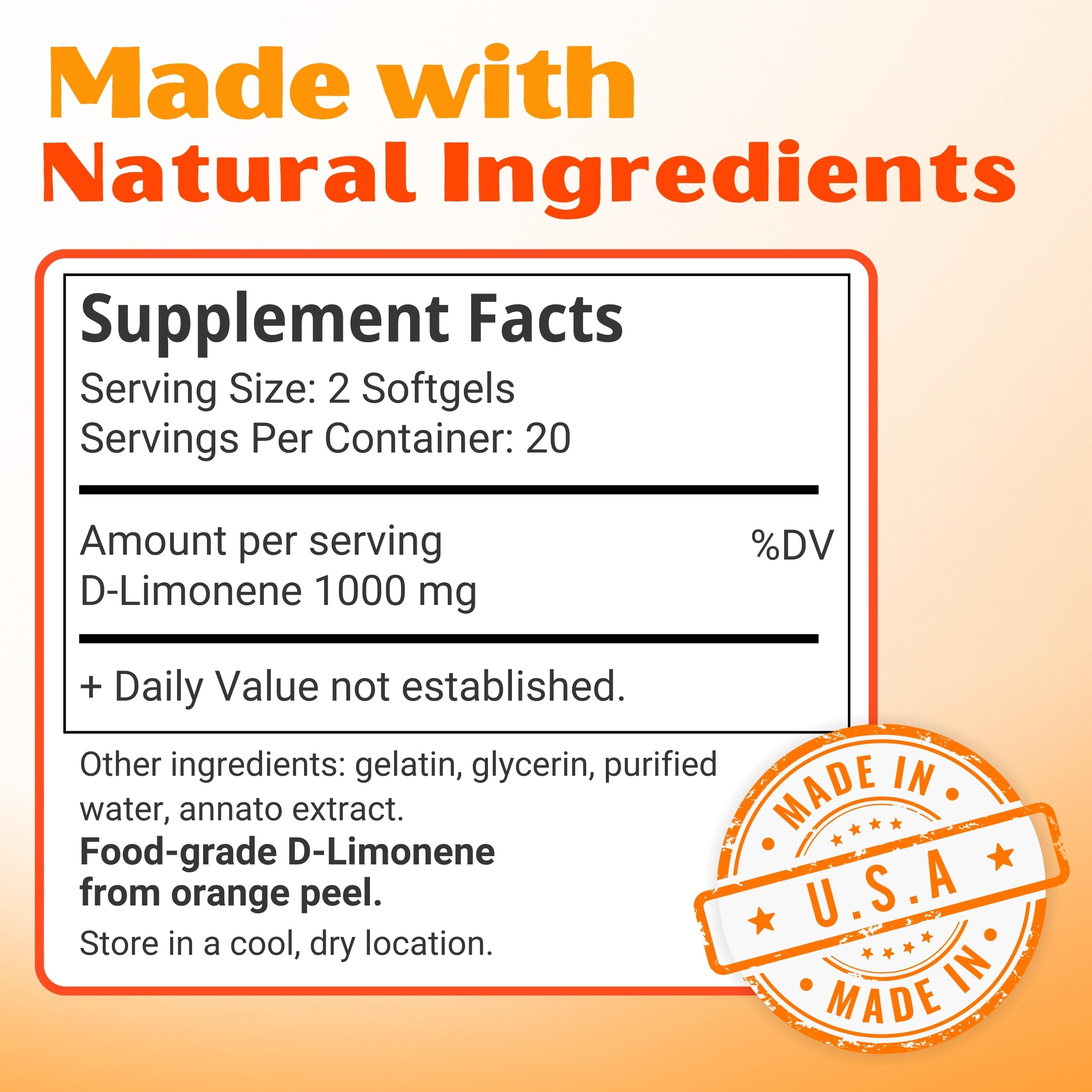 Orange Burps | D-Limonene Supplement - Acid Reducer (Antacid for Acid Reflux), Heartburn Relief, GERD Relief, and Indigestion Relief | Orange Peel Extract for Health and Wellness (1,000 mg, Pack of 2)