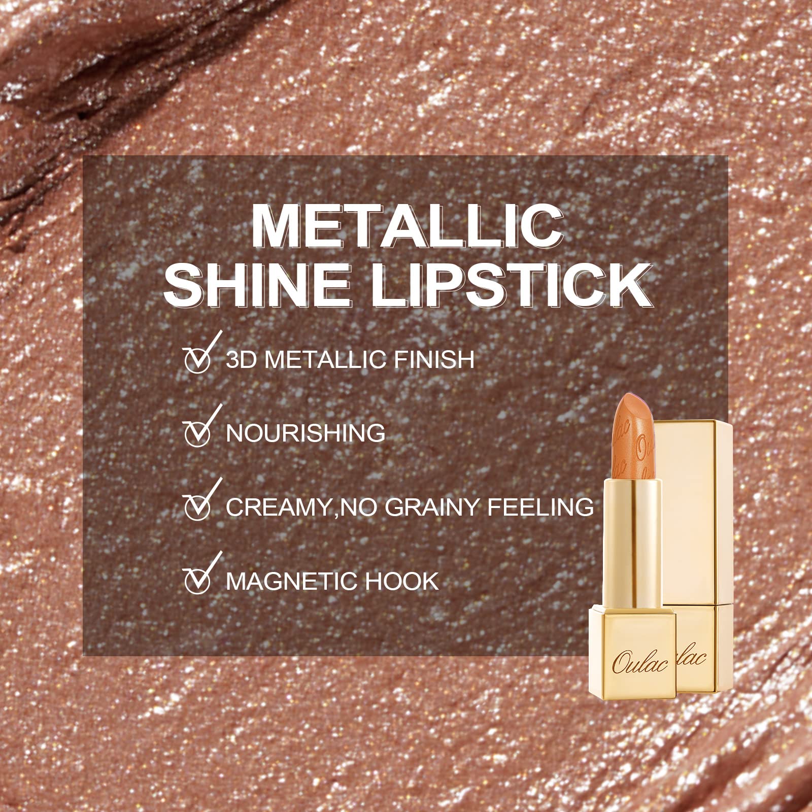 OULAC Metallic Shine Glitter Lipstick Set, Nude High Impact Lipcolor, Lightweight Soft and Ultra Hydrating, Long Lasting, Vegan 15+17