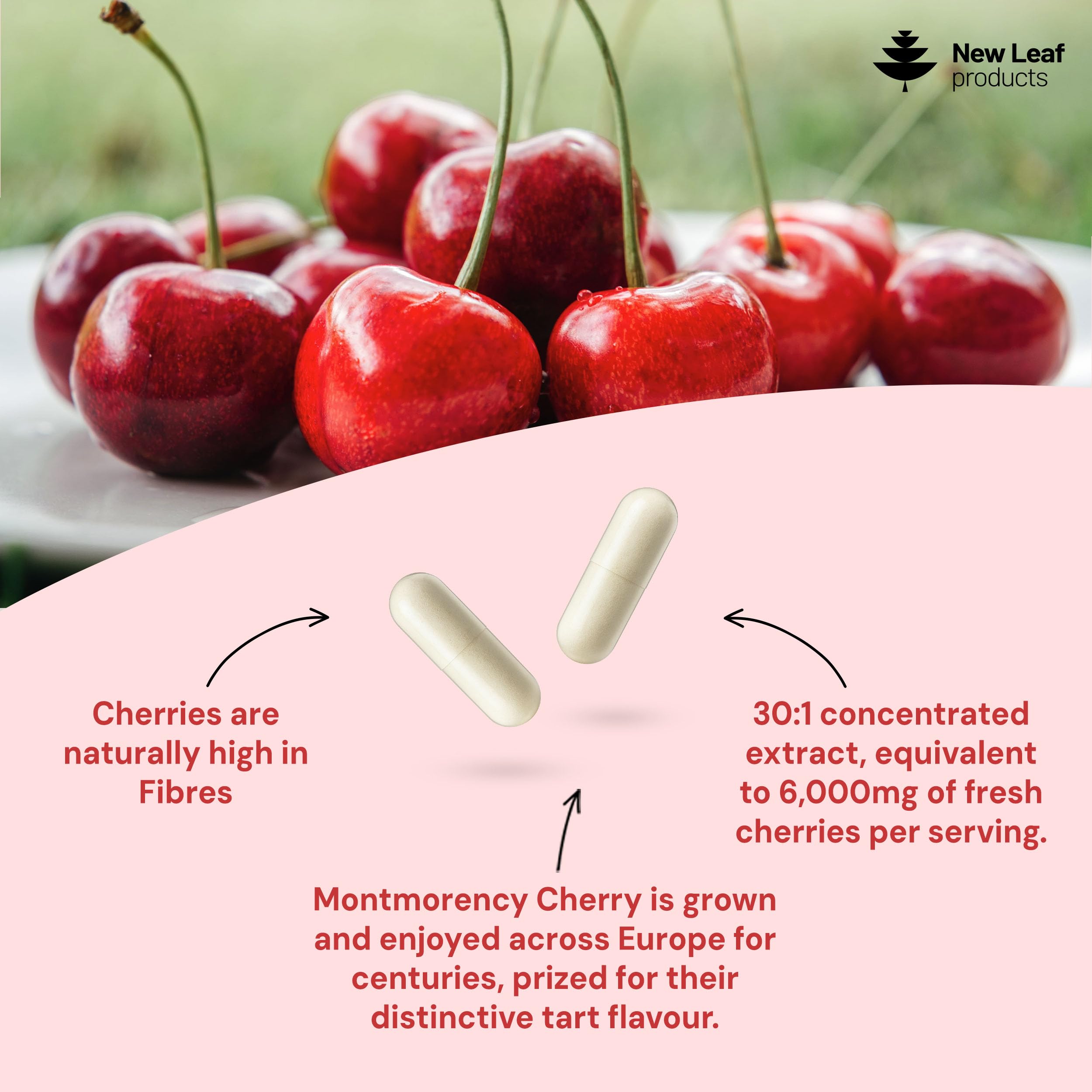 Montmorency Cherry 6000mg - 120 Capsules High Strength Concentrate - Natural Tart Cherry Vegan Supplements (not Tablets or Powder) - Non-GMO, 2 Months Supply - (2 per Serving) Made in the UK