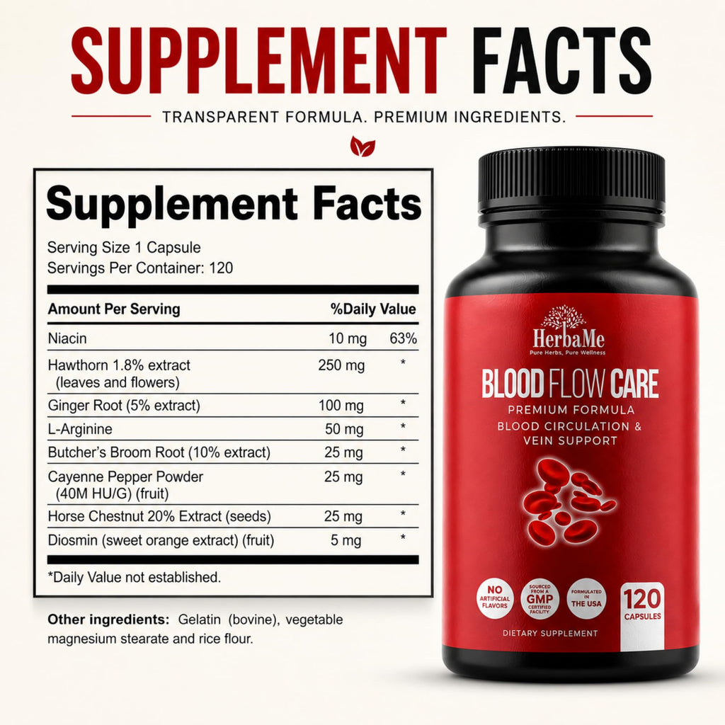 HerbaMe Blood Flow Care Blood Circulation & Leg Vein Support, 120 Capsules