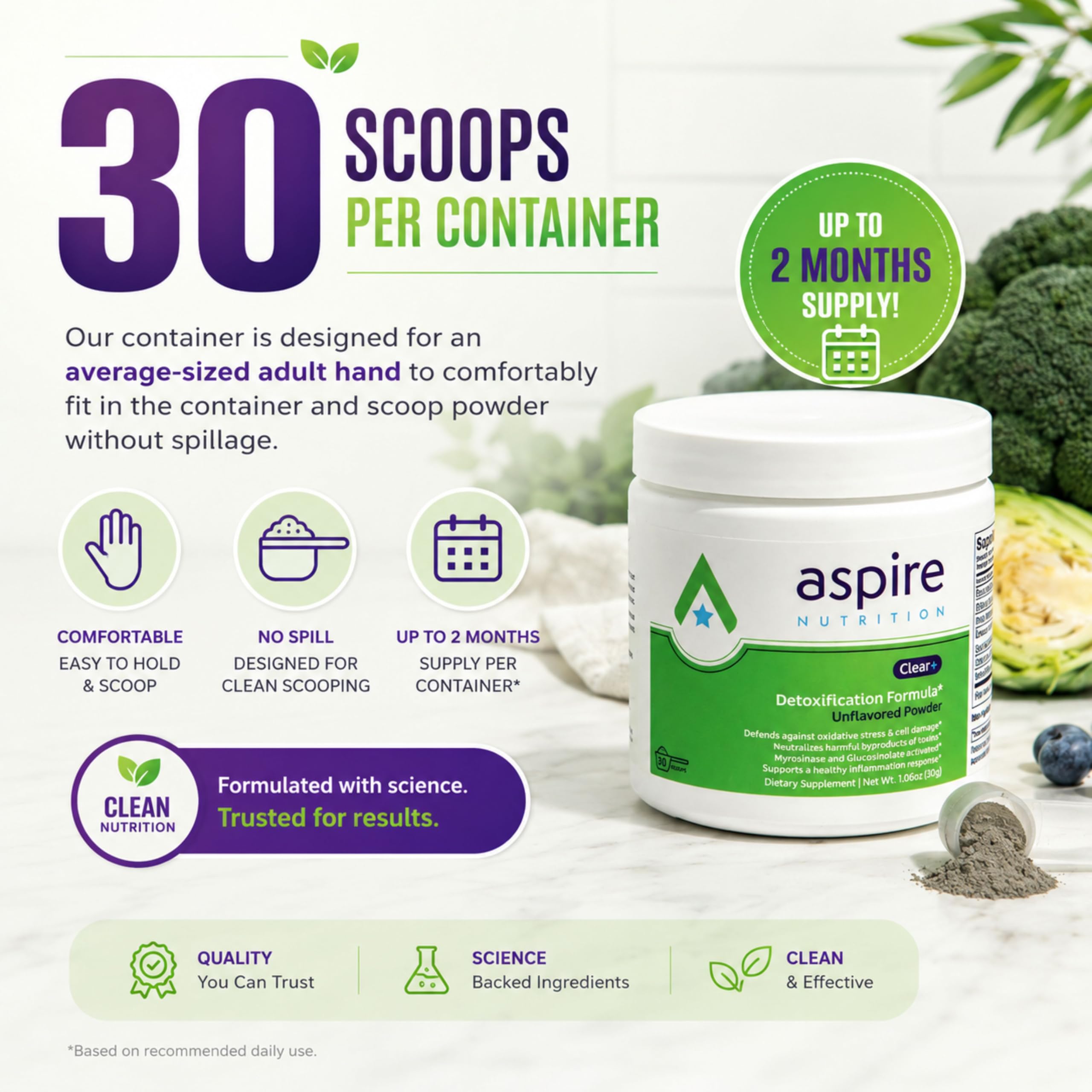 Aspire Nutrition Clear+ Detoxification 30 Days Supply Dietary Supplement Unflavored Powder