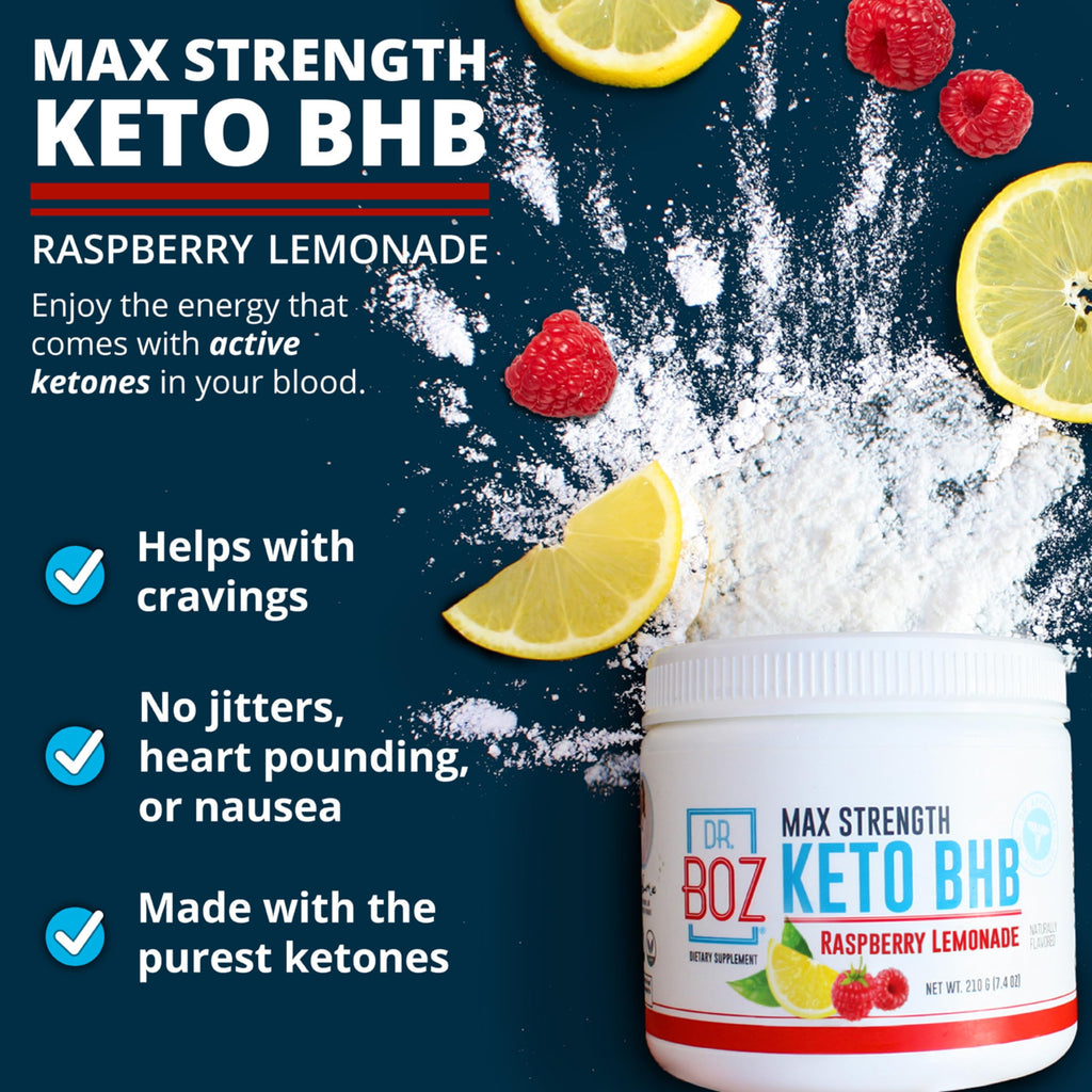 Dr. Boz Keto BHB Powder, Raspberry Lemonade Exogenous Ketones, 20 Count