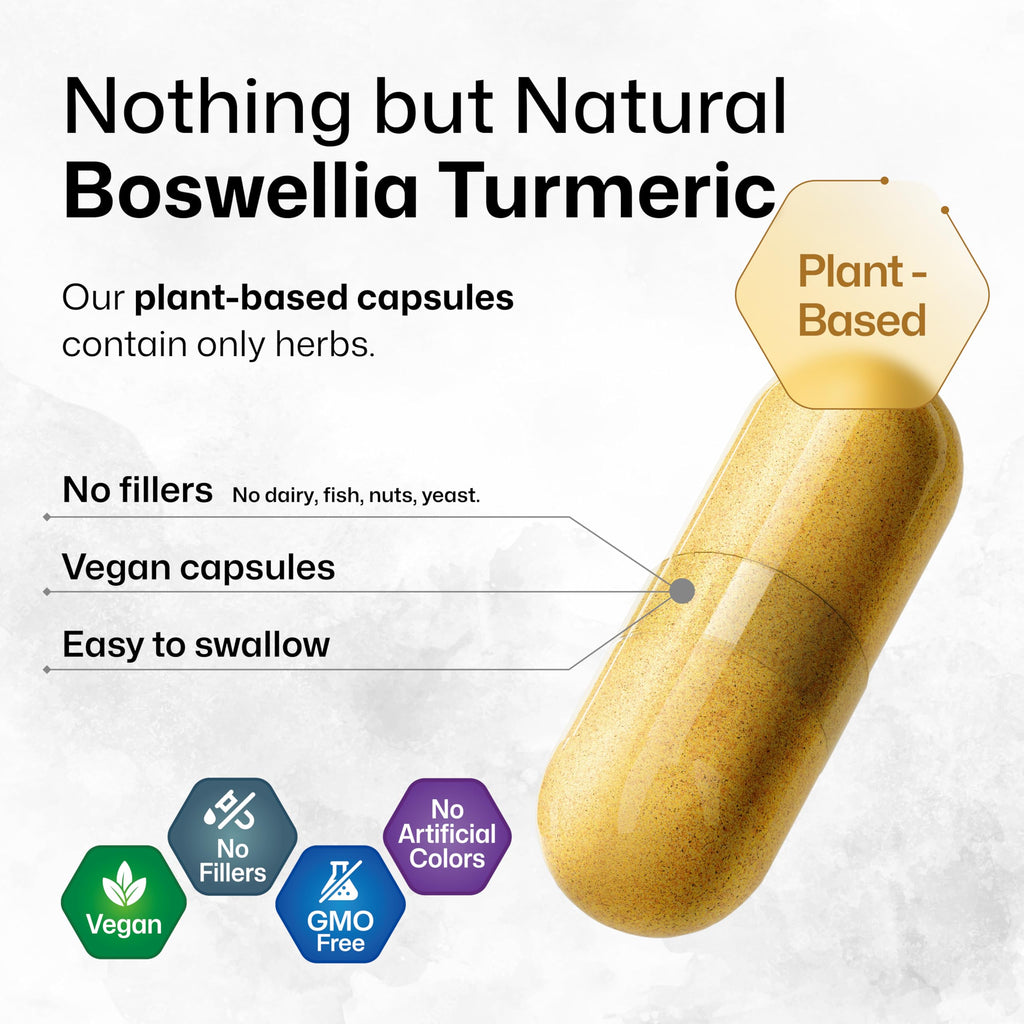 BIO KRAUTER® Turmeric Curcumin Supplement with Boswellia for Mobility Support - Vegan Turmeric with Black Pepper & Boswellia Extract 100 Capsules, 33 Days of Supply - Natural Digestive Support
