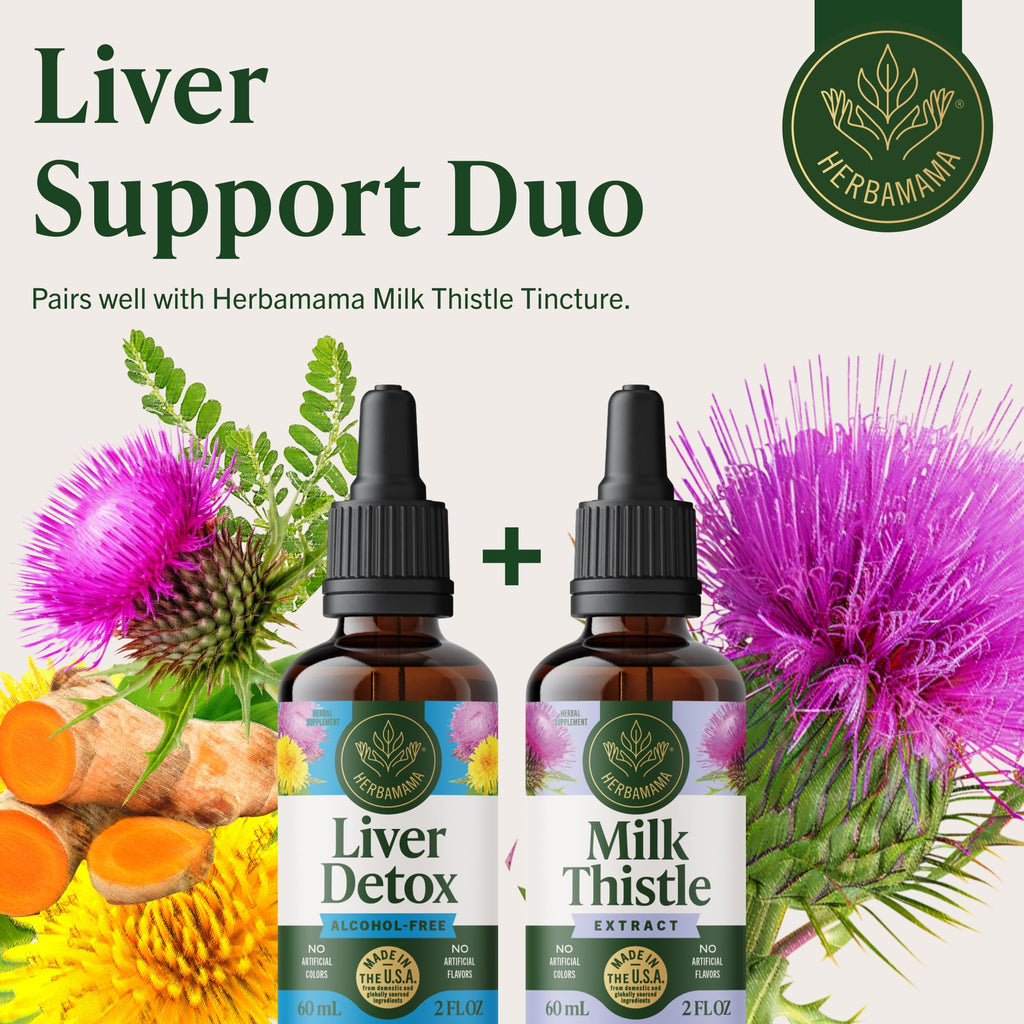 HERBAMAMA Liver Cleanse Detox & Repair - Liver Support Supplement - Liquid Drops with Milk Thistle, Dandelion Root & Chanca Piedra - Alcohol & Sugar-Free Liquid Cleanse Supplement, 42-Day Supply