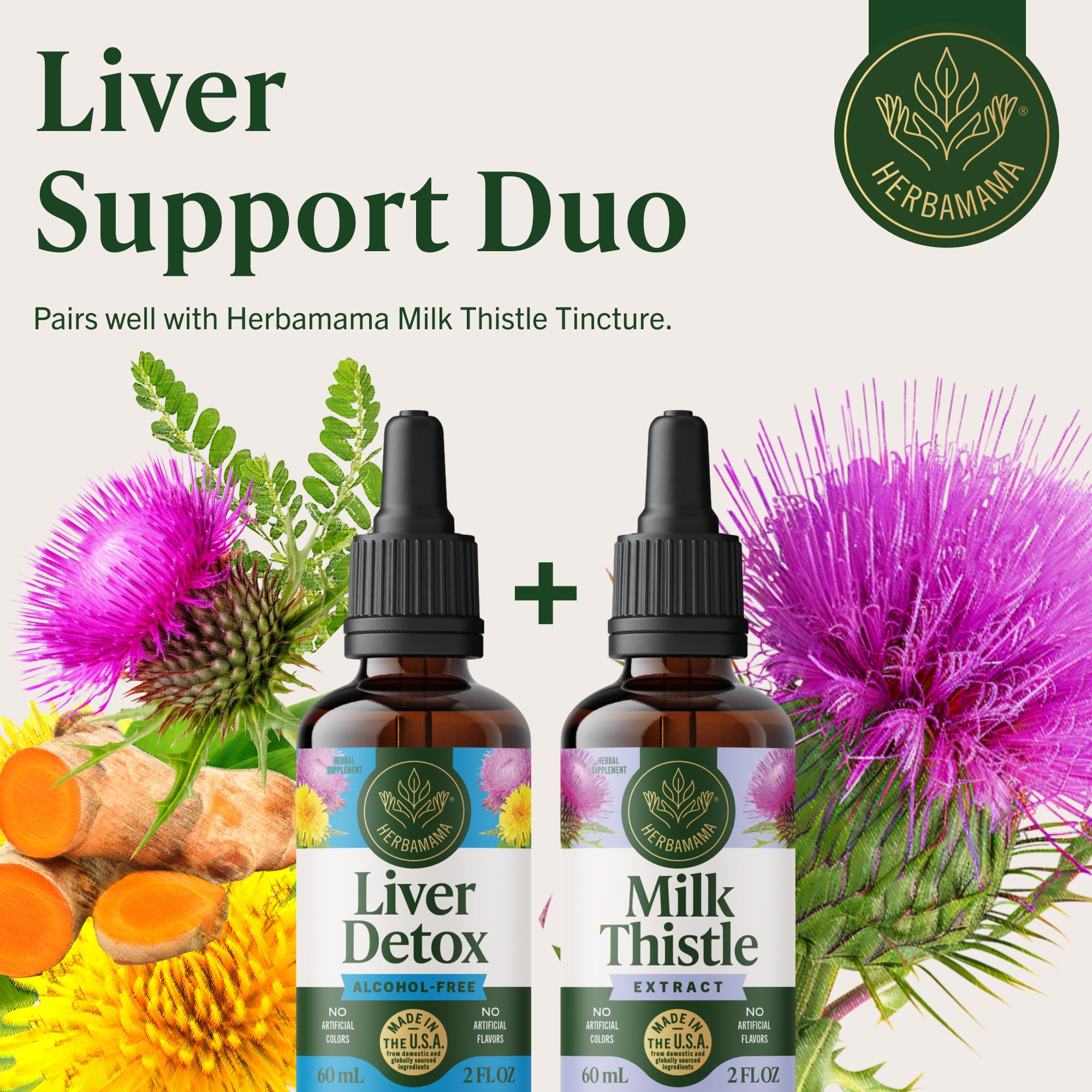 HERBAMAMA Liver Cleanse Detox & Repair - Liver Support Supplement - Liquid Drops with Milk Thistle, Dandelion Root & Chanca Piedra - Alcohol & Sugar-Free Liquid Cleanse Supplement, 42-Day Supply