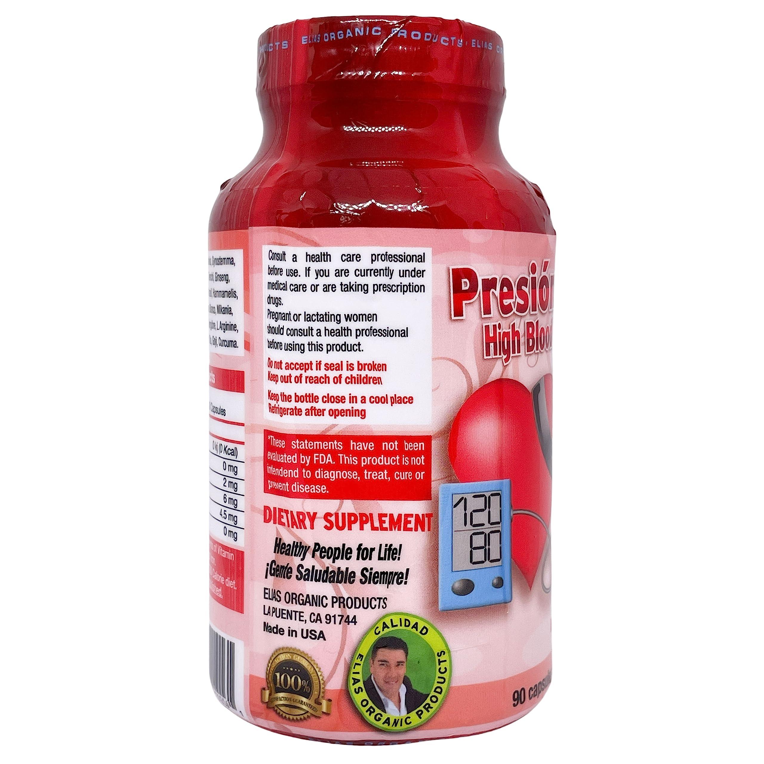 Elias Organic Products Presion Alta Chinese Salvia Gynostemma AJO Castno de Indias