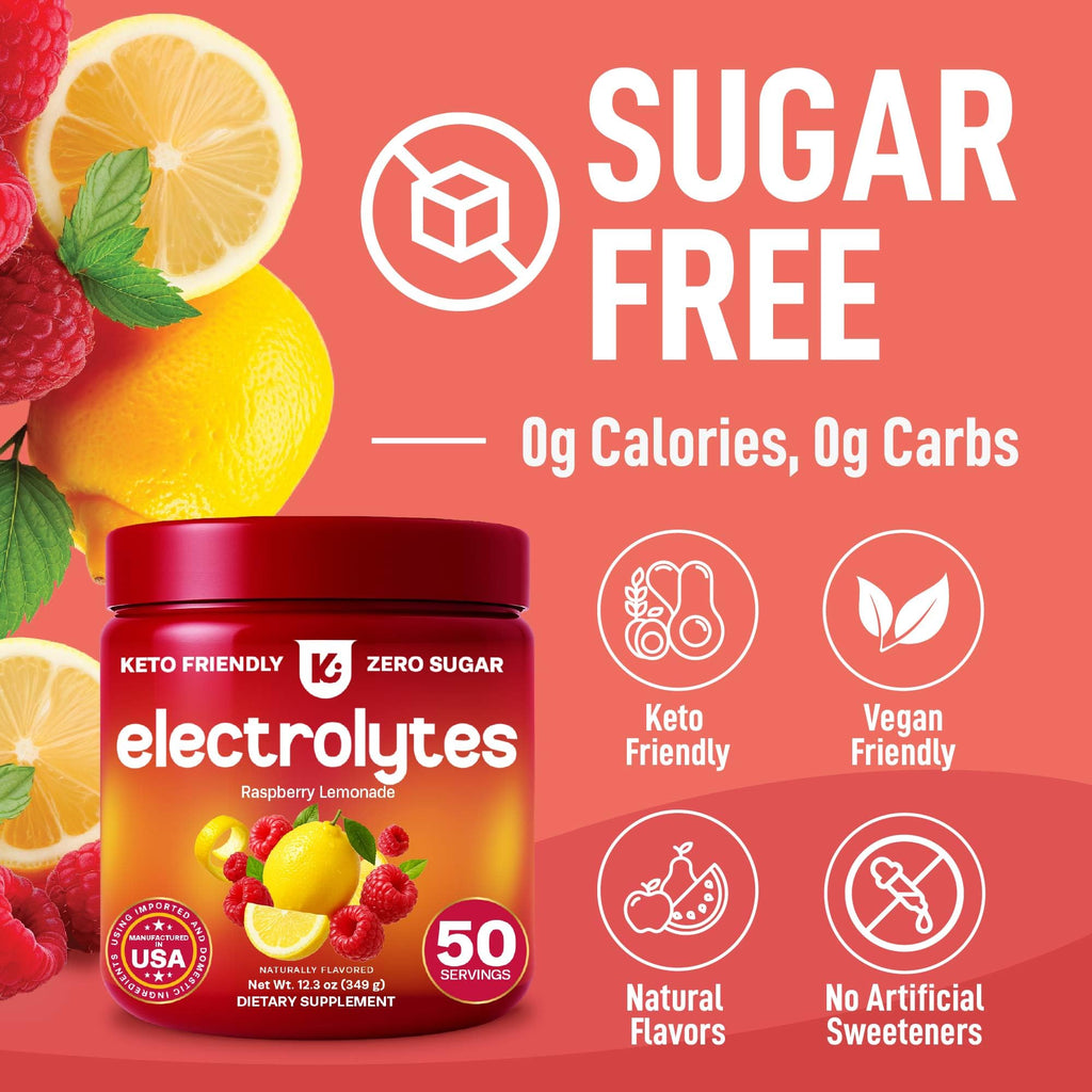 Keppi Electrolytes Powder – Raspberry Lemonade Flavor 50 Servings – No Sugar Hydration Supplement with Magnesium, Potassium, Sodium – Keto, Vegan, Fasting-Friendly, Zero Calorie Electrolyte Drink