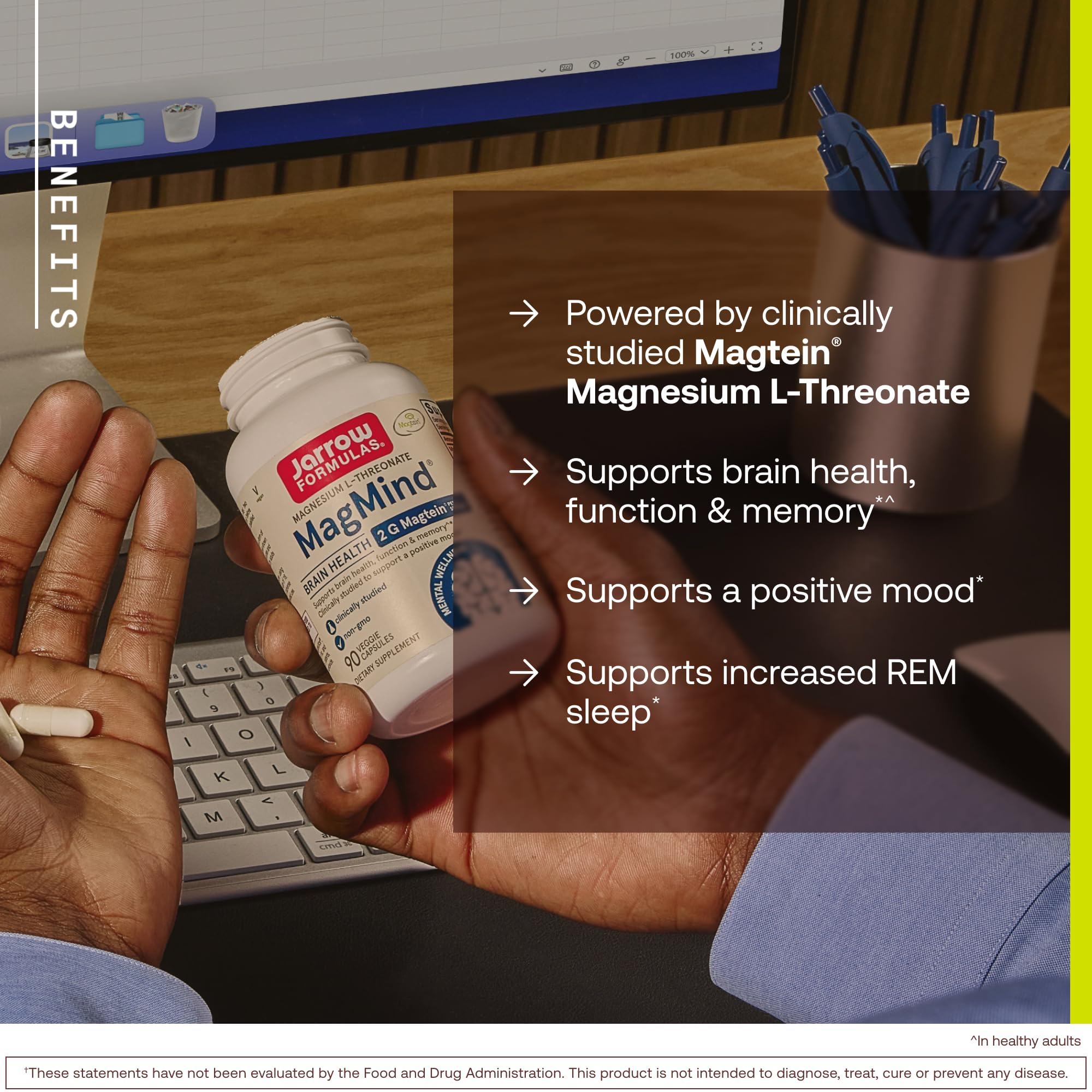 Jarrow Formulas Magnesium L-Threonate, MagMind Magtein Magnesium Supplement, Brain Supplements for Memory Support, 90 Veggie Capsules, Up to a 30 Day Supply