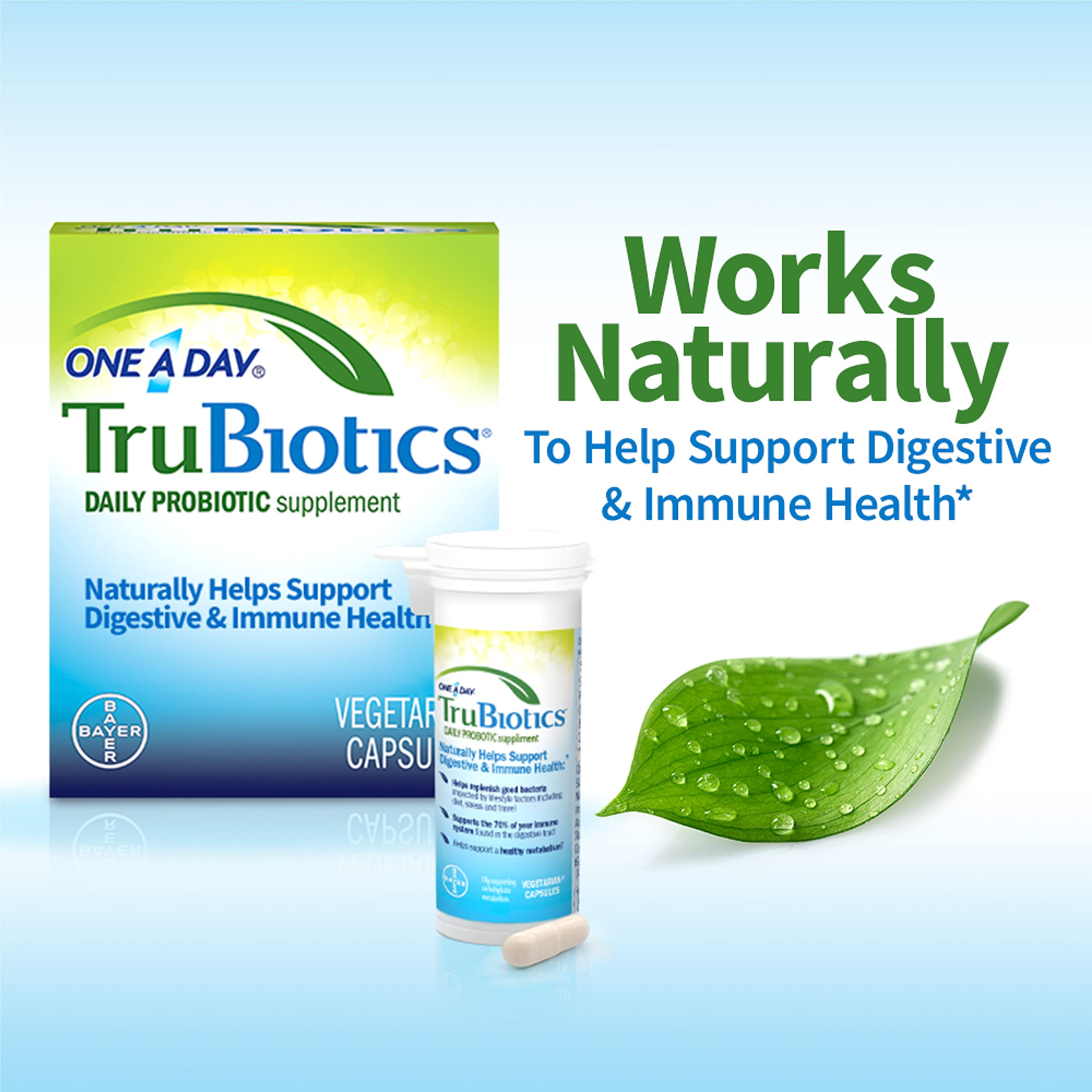 TruBiotics Daily Probiotic, 60 Capsules - Gluten Free, Soy Free Digestive + Immune Health Support Supplement for Men and Women