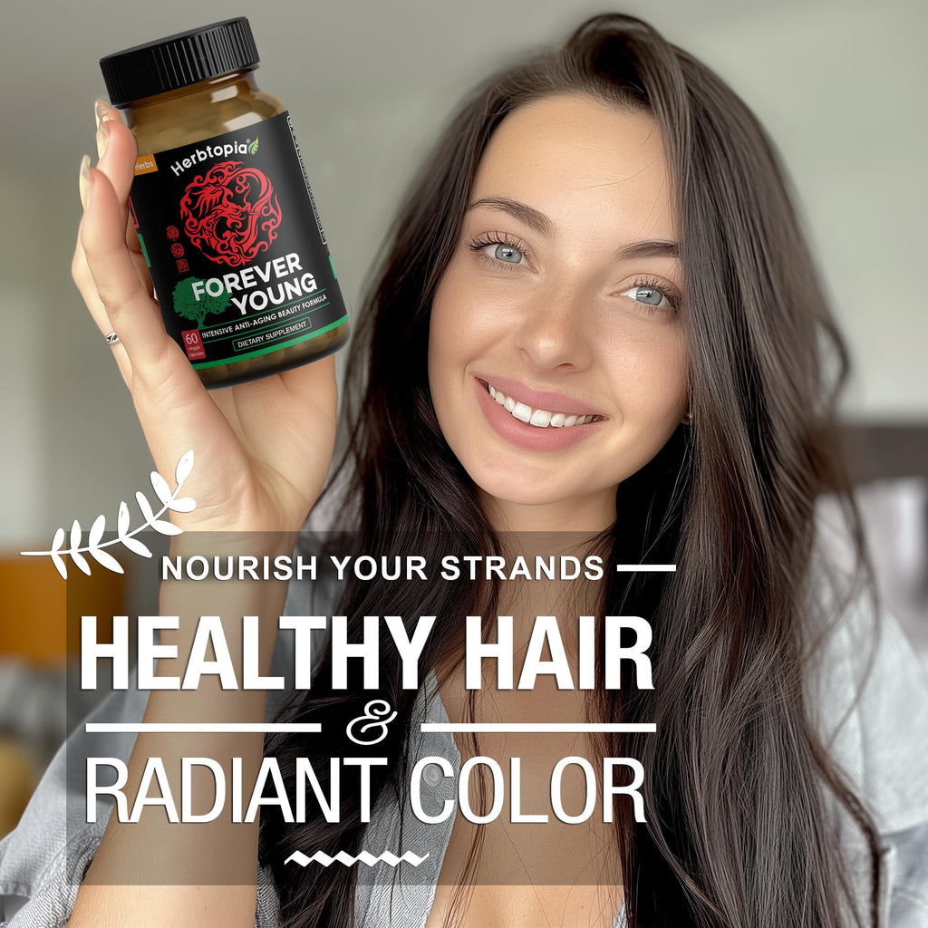 Herbtopia Forever Young Anti Aging Adaptogen Supplement with Organic Red Ginseng, Astragalus, Reishi, Lion's Mane & Codonopsis — Supports Immune Function, Healthy Aging & Longevity | 60 Vegan Caps