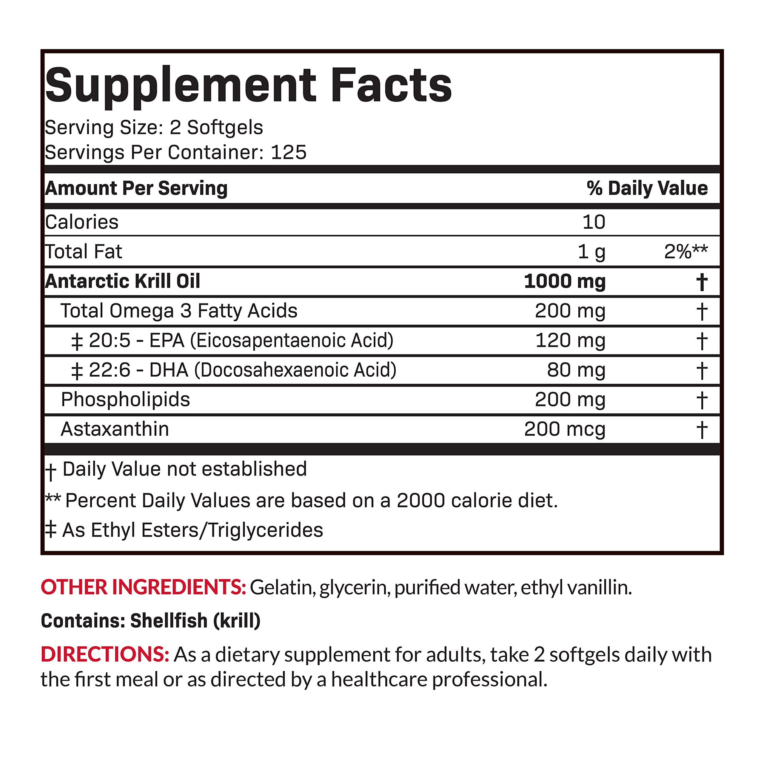 Futurebiotics Antarctic Krill Oil 1000mg with Omega-3s EPA, DHA, Astaxanthin and Phospholipids - 100% Pure Premium Krill Oil Heavy Metal Tested, Non GMO – 250 Softgels (125 Servings)