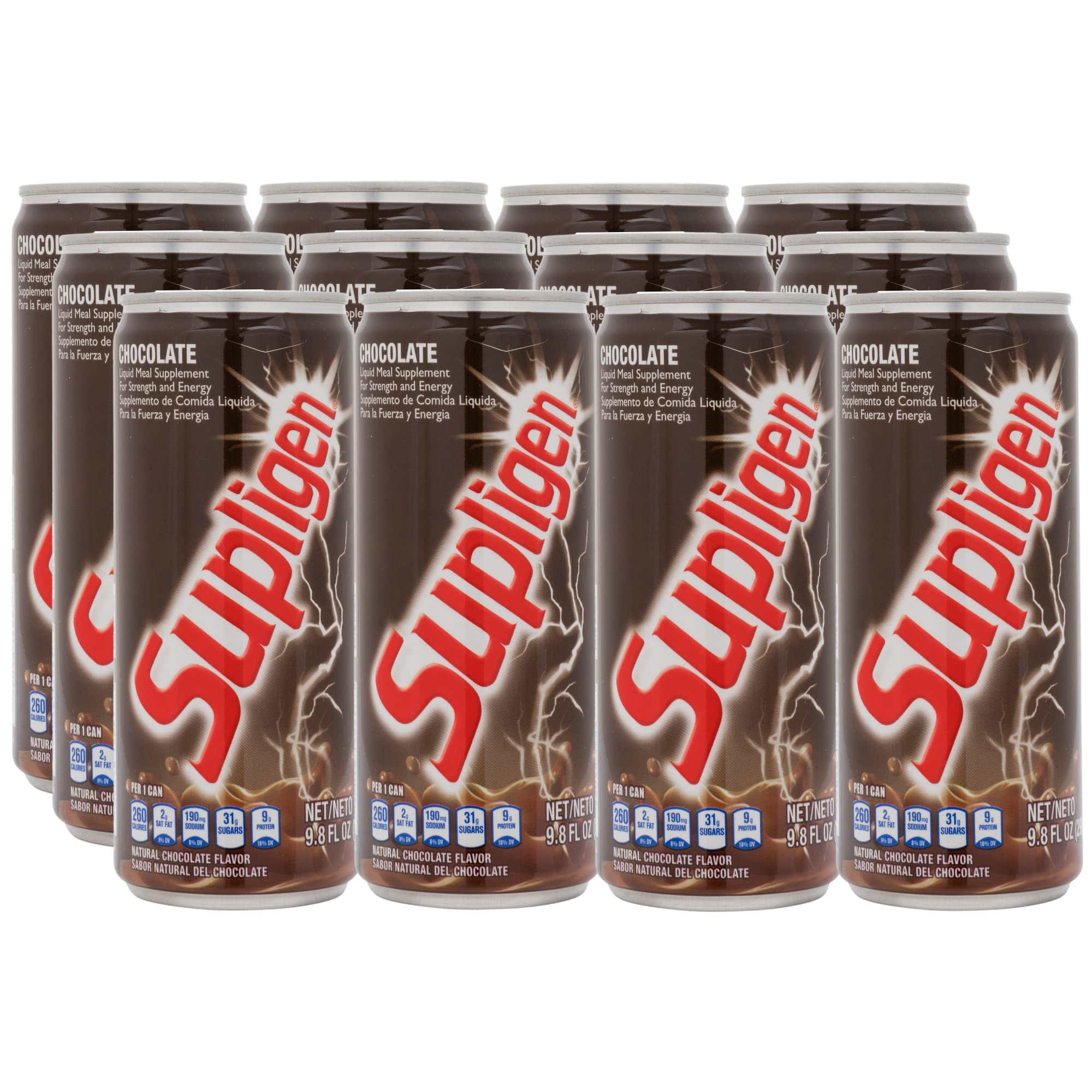 Supligen Chocolate Liquid Meal Supplement, 9.87 oz (Pack of 12) – Protein & Vitamin Shake for Energy, Strength & Recovery – Ready-to-Drink Nutritional Meal