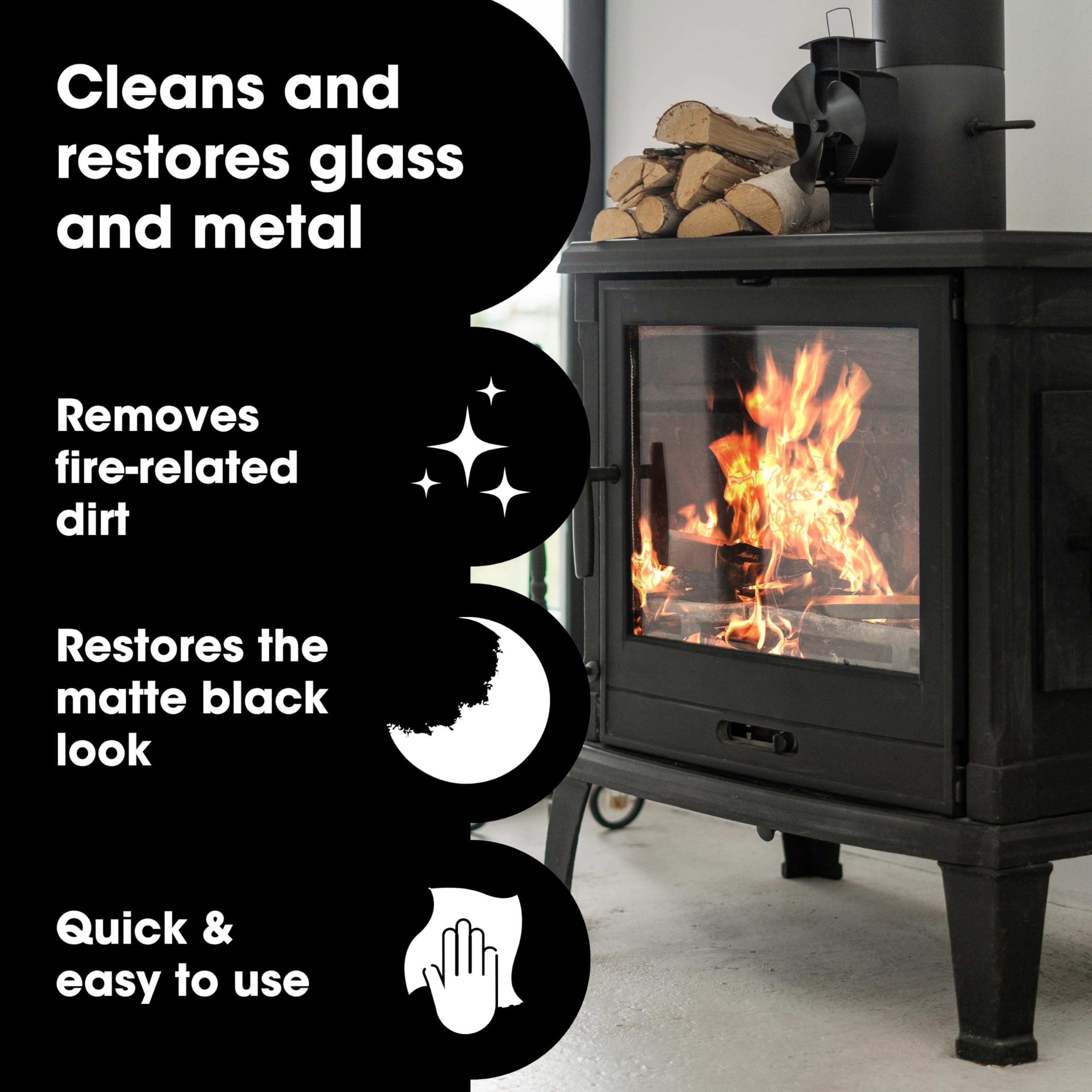 Furniture Clinic Stove Care Kit – Clean & Restore Log Burners, Grates, & Fireplaces | Removes Soot & Dirt | One Bottle Glass & Metal Cleaner + Stove Polish | 500ml / 17 Fl Oz Each Bottle