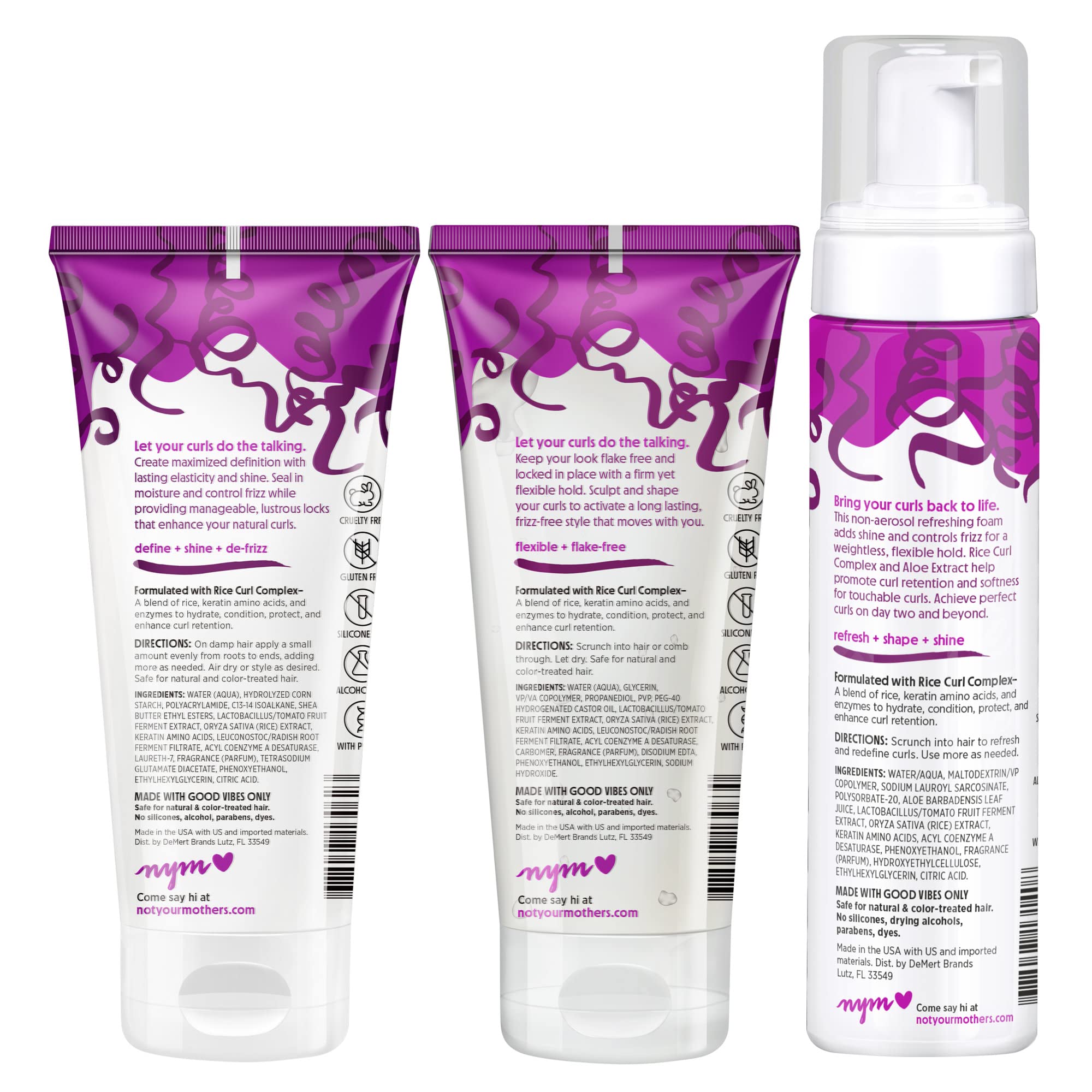 Not Your Mother's Curl Talk Frizz Control Sculpting Gel, Defining Cream, and Refreshing Curl Foam (3-Pack) - 6 fl oz - Formulated with Rice Curl Complex - For All Curly Hair Types