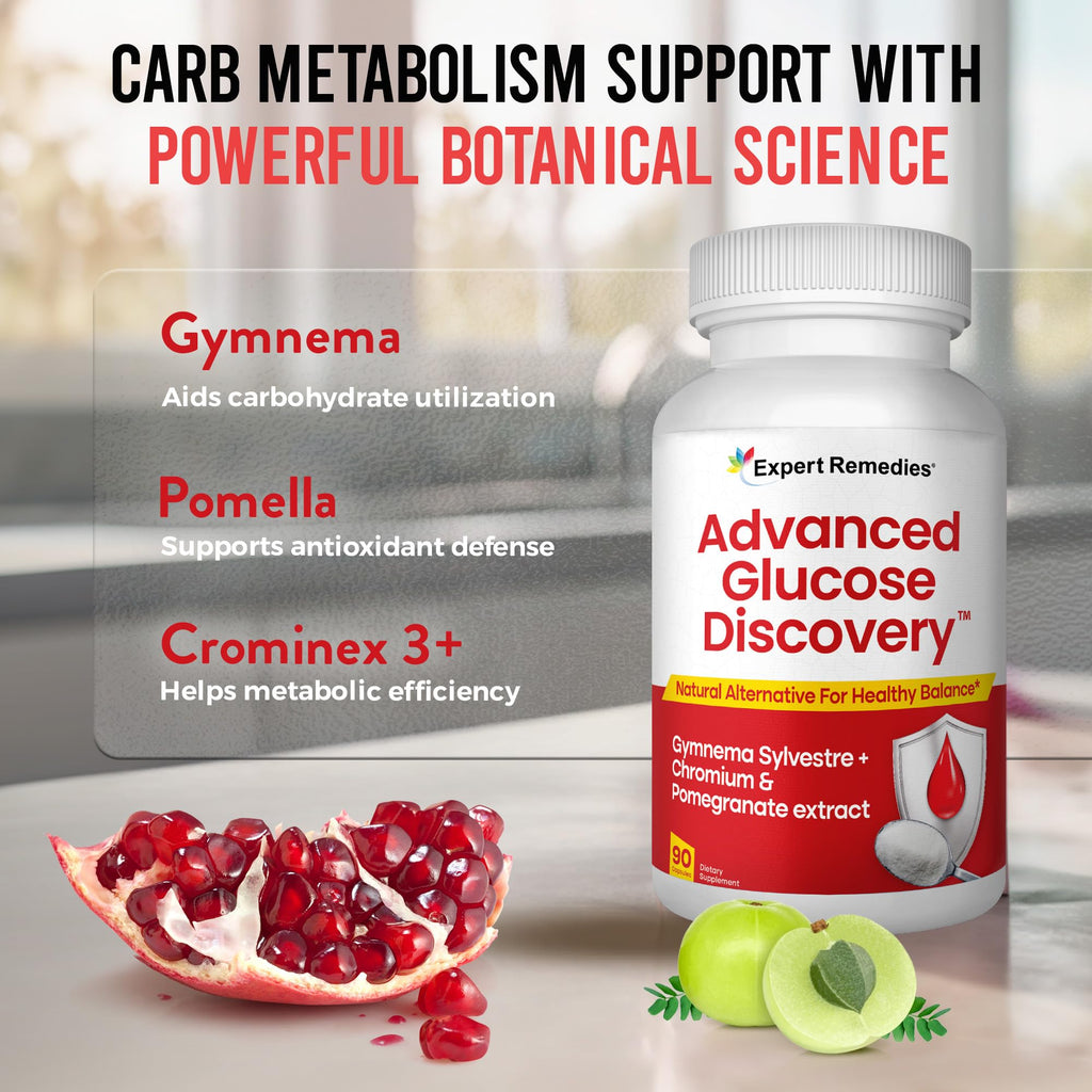 Advanced Glucose Discovery for Sugar Watchers, with Gymnema Sylvestre, Patented Pomegranate Supplement, Crominex 3+, for Glucose Metabolism Wellness - All Natural, Non-GMO - 90 Vegan Capsules