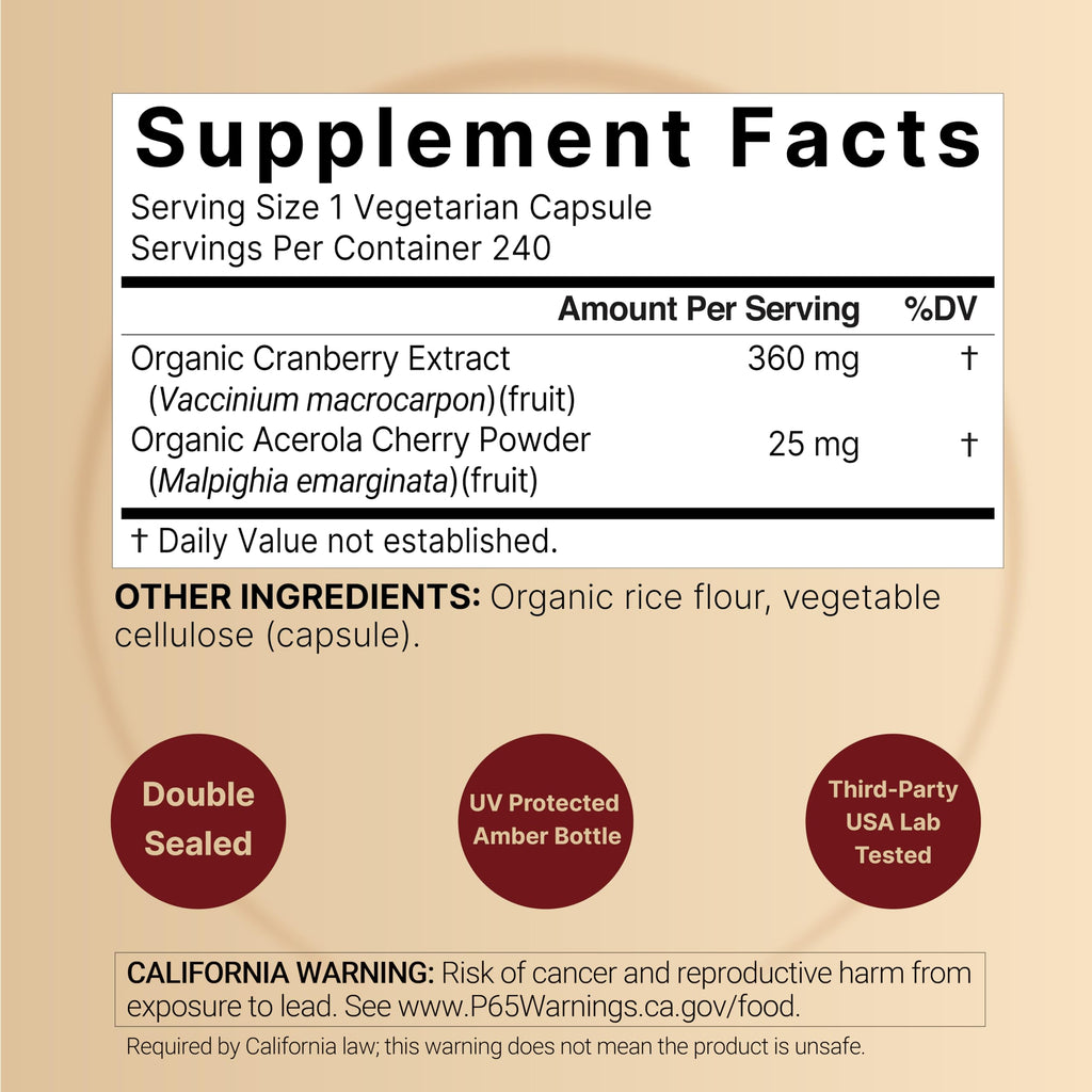 NatureBell 2 Pack Cranberry Concentrate with Acerola, 240 Vegetarian Capsules | Organic Cranberry Fruit Extract with Organic Acerola Cherry – Non-GMO, cGMP Manufactured