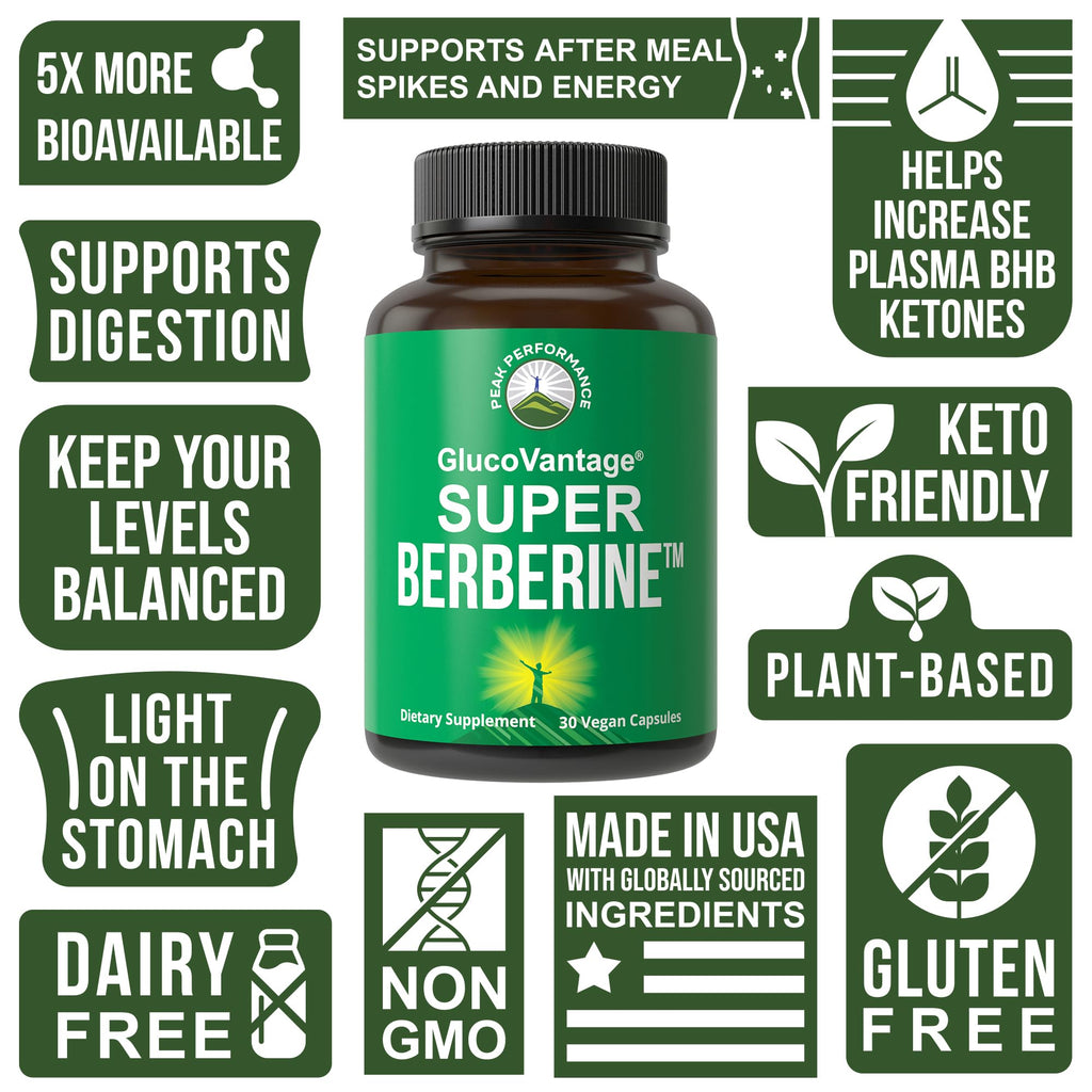 Dihydroberberine Super Berberine Supplement - GlucoVantage® 200mg Now 5X More Effective Than Regular Berberine HCL Powder Capsules. Metabolism Support Keto Friendly Plus Vegan Extract Pills