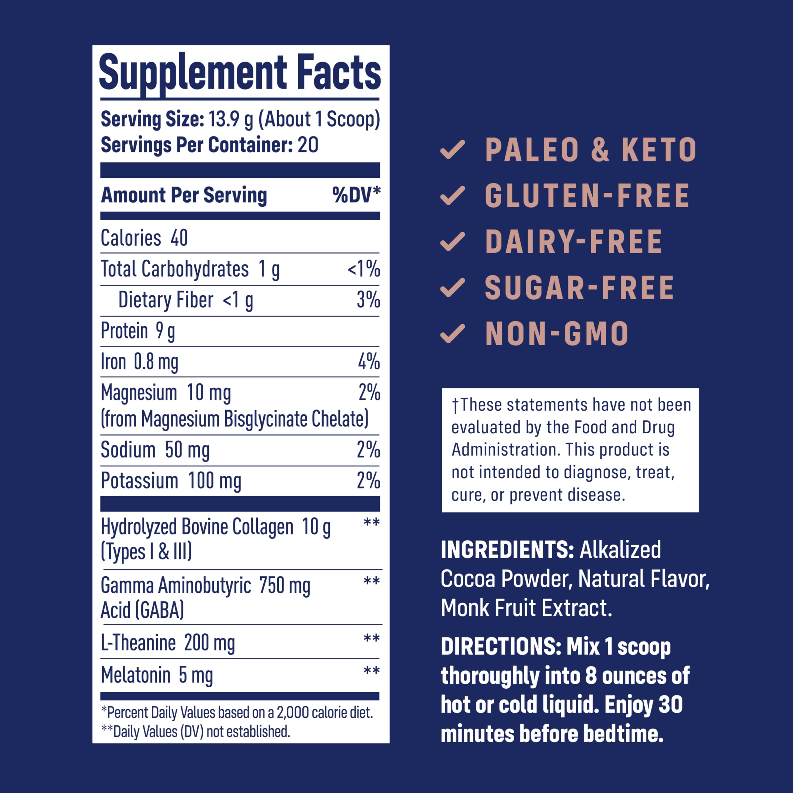 NativePath Collagen PM Chocolate with Melatonin, 20 Servings