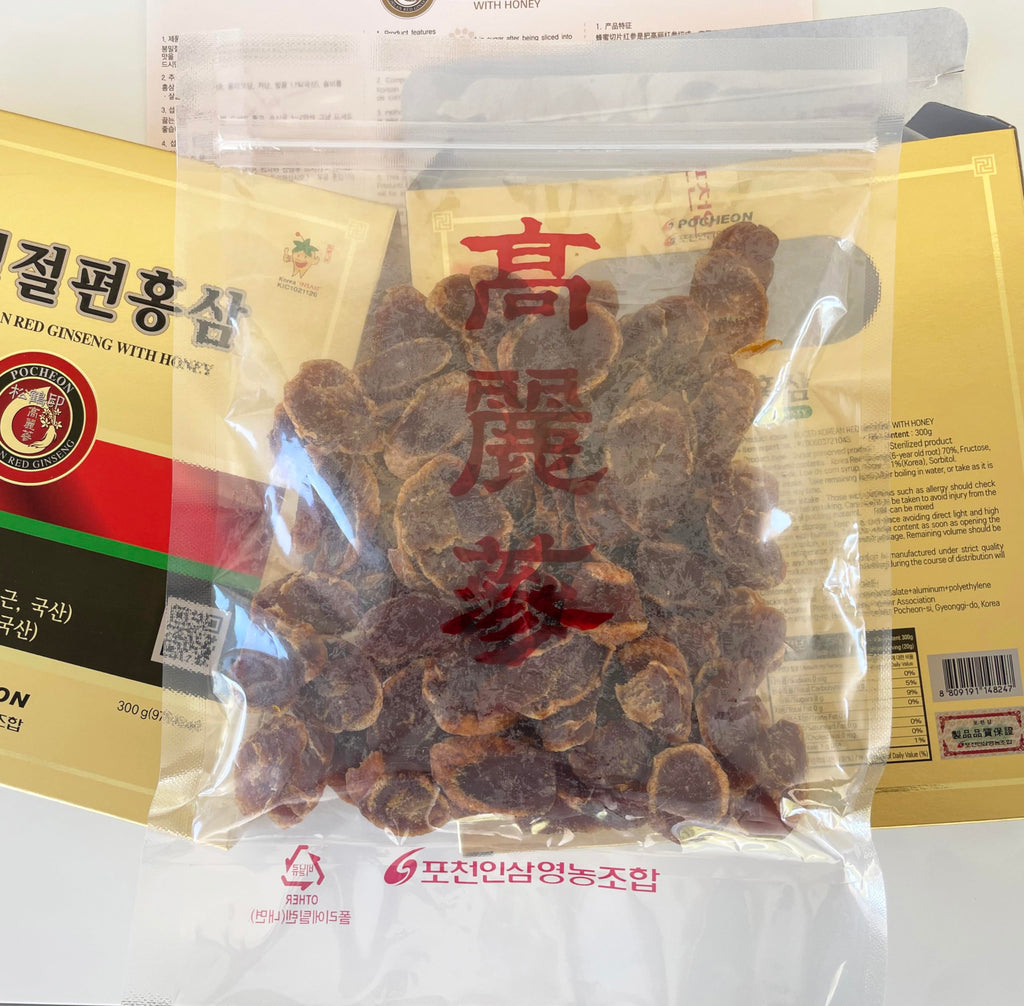 Pocheon 300g(10.6oz) 6Years Sliced Korean Panax Red Ginseng Roots with Honey, Saponin
