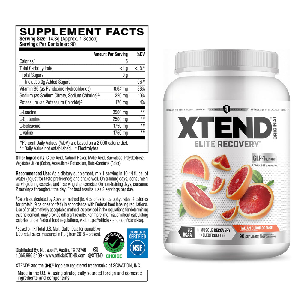 Xtend Original BCAA Powder 7g BCAA and 2.5g L-Glutamine, Sugar Free Post Workout Muscle Recovery Drink with Amino Acids for Men & Women, 90 Servings