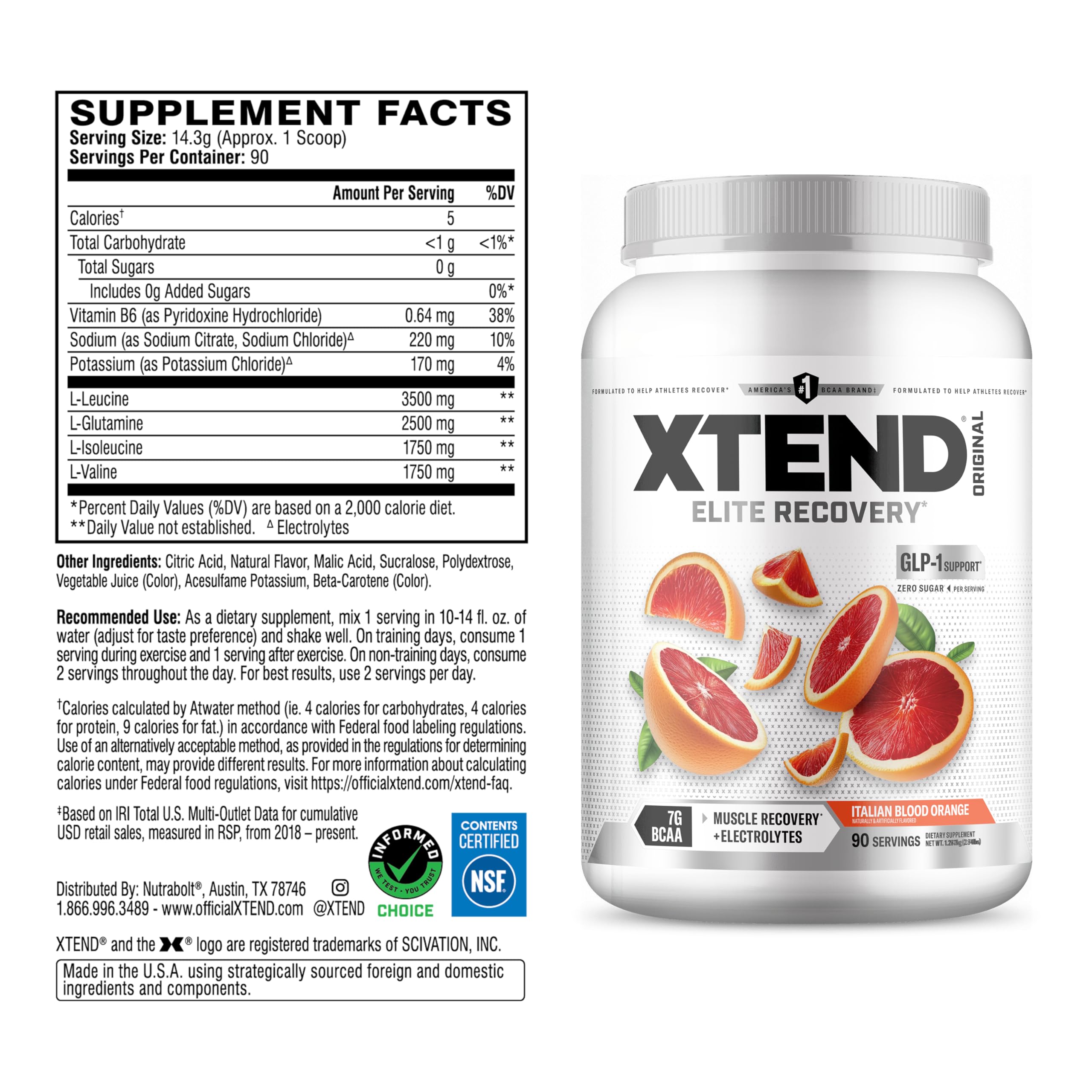 Xtend Original BCAA Powder 7g BCAA and 2.5g L-Glutamine, Sugar Free Post Workout Muscle Recovery Drink with Amino Acids for Men & Women, 90 Servings