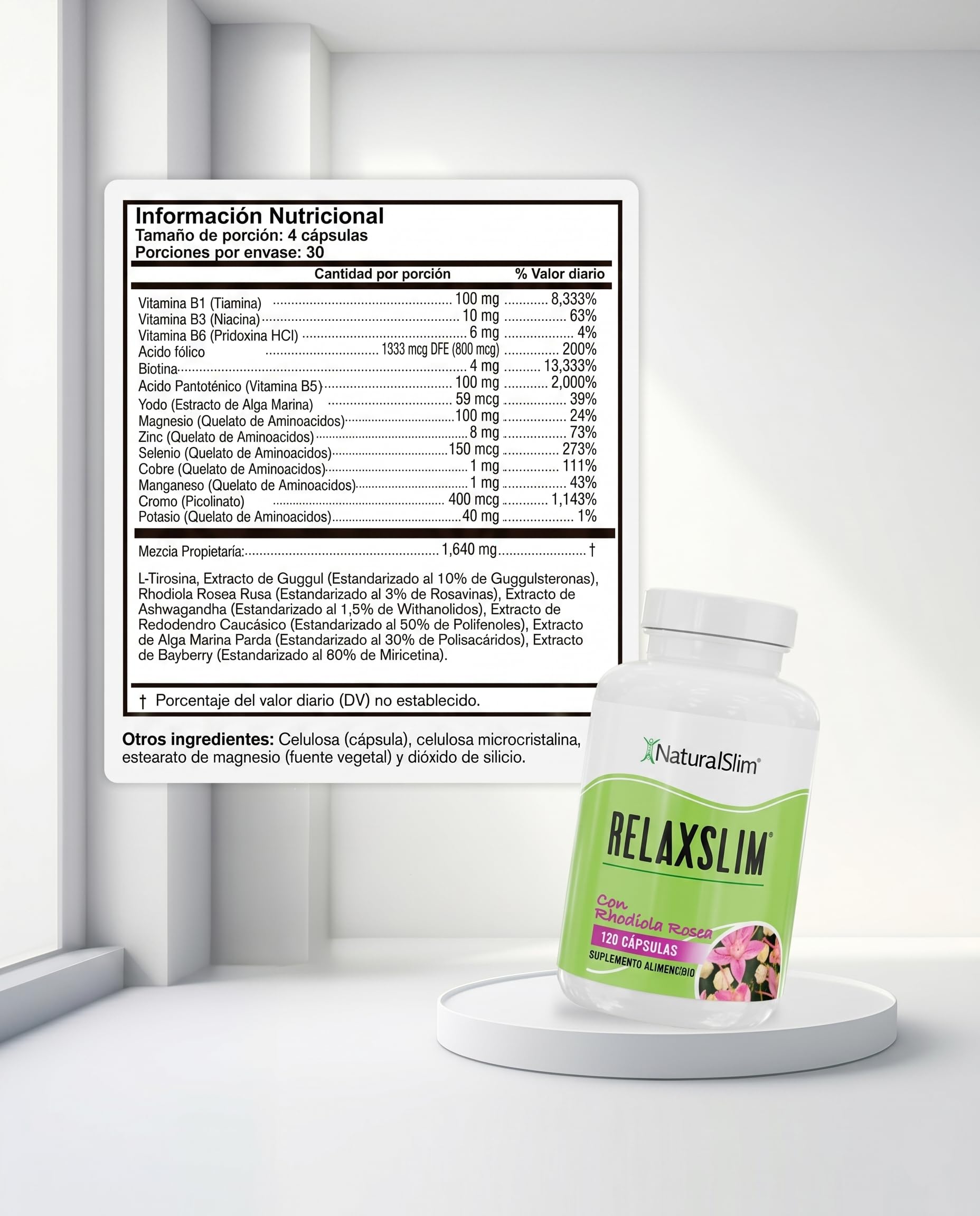 NaturalSlim Relaxslim Rhodiola Rosea & Adaptogenic Herb for Brain, Mood, Metabolism, Tension & Energy Support Supplement - 21 Different Natural Compounds Help Control Appetite - 120 Capsules