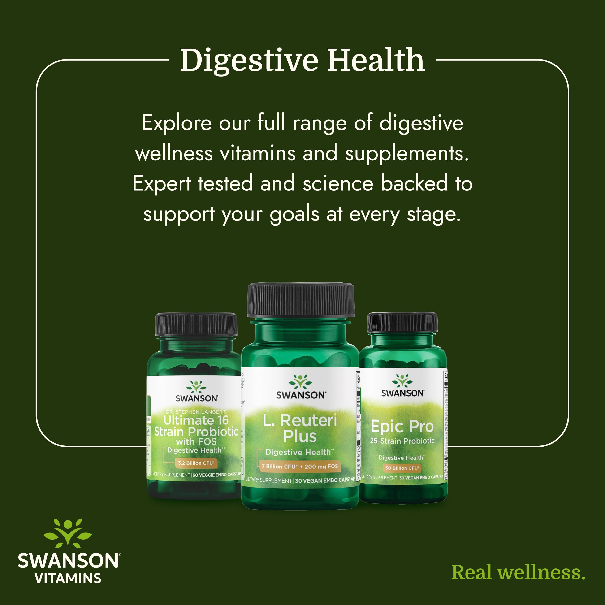 Swanson L. Reuteri Probiotic Plus with L. Rhamnosus, L. Acidophilus & FOS Prebiotic for Gut-Health-Conscious Adults - 7 Billion CFU (30 Vegan Capsules, 2 Pack)