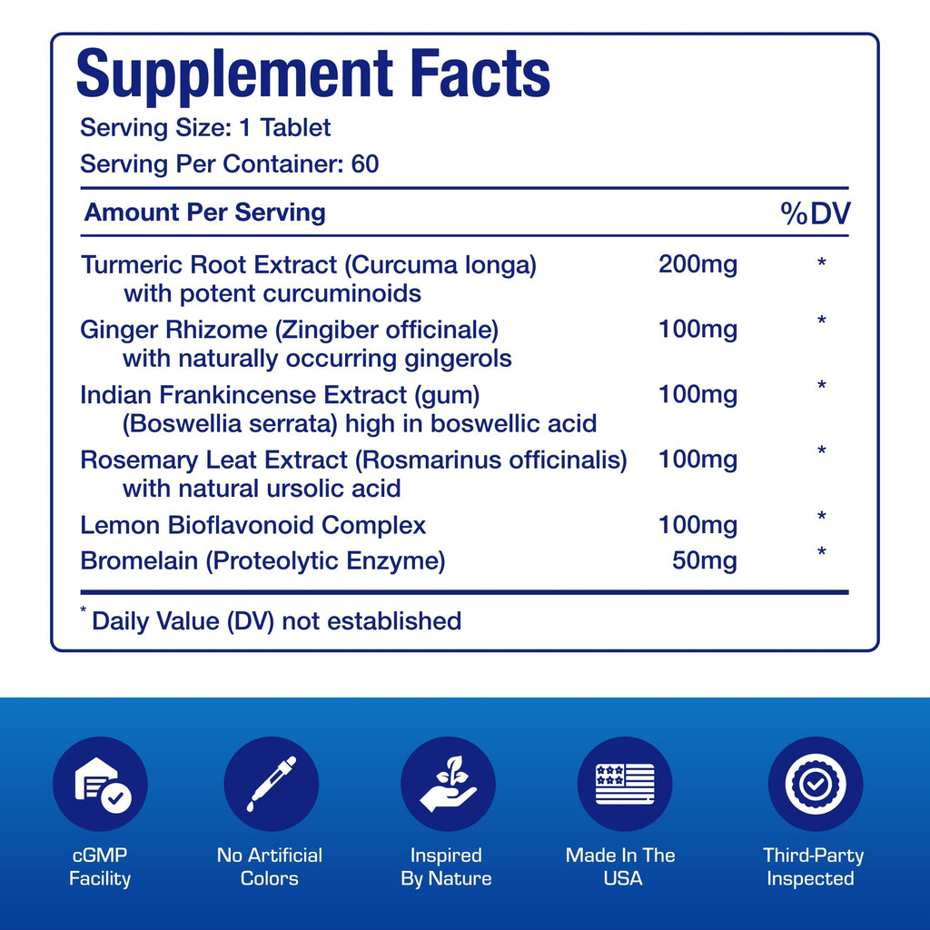 Pro ENZ Joint Support Supplement - Clinical Formula Turmeric Boswellia Supplement for Joint & Cartilage Mobility and Comfort Support Plus Eicosanoid Management with Proteolytic Enzymes (60 Tablets)