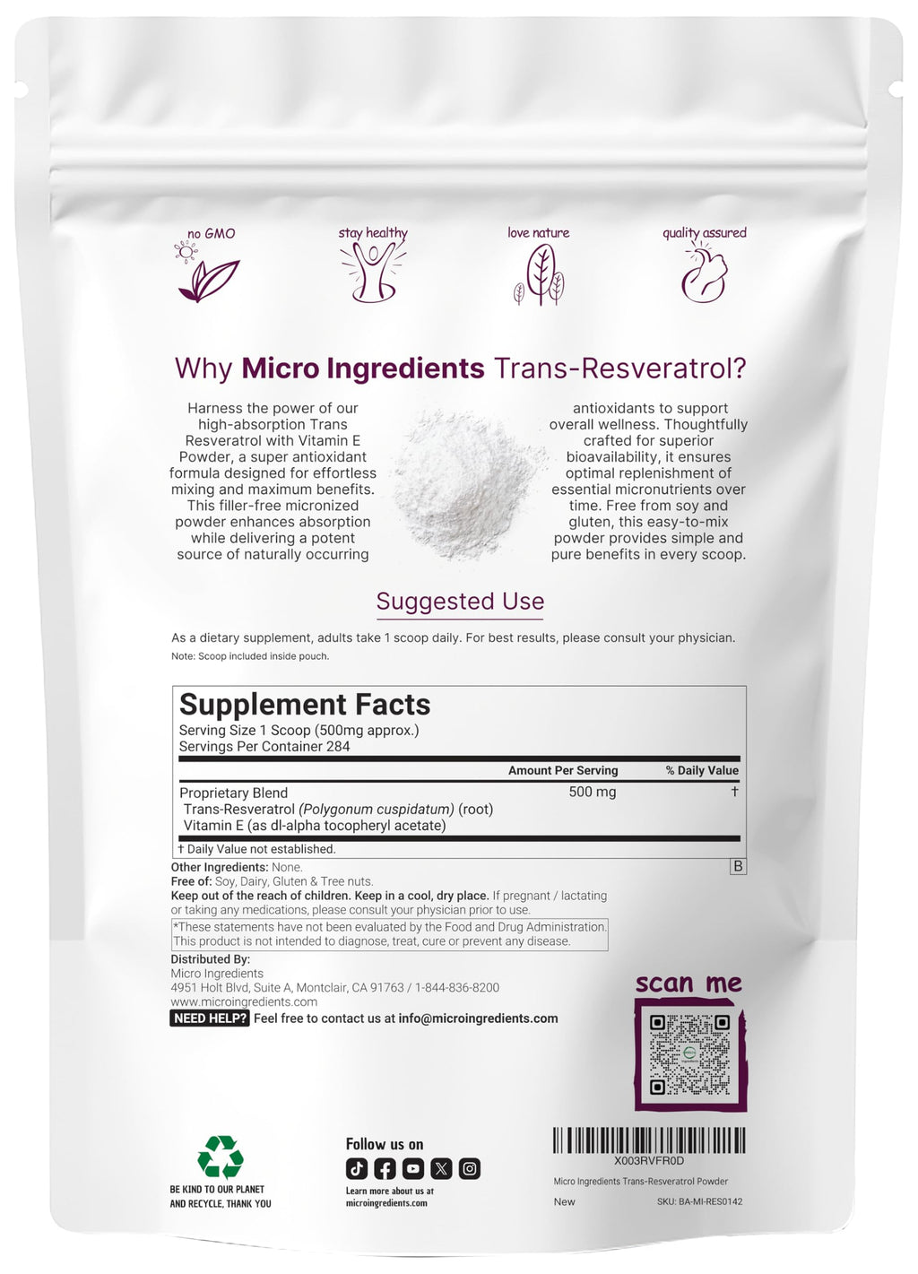 Pure Trans-Resveratrol Powder with Vitamin E, 5 Ounce, 2 in 1 Formula, Micronized Powder for Better Absorption, Premium Resveratrol Supplement, Super Antioxidant