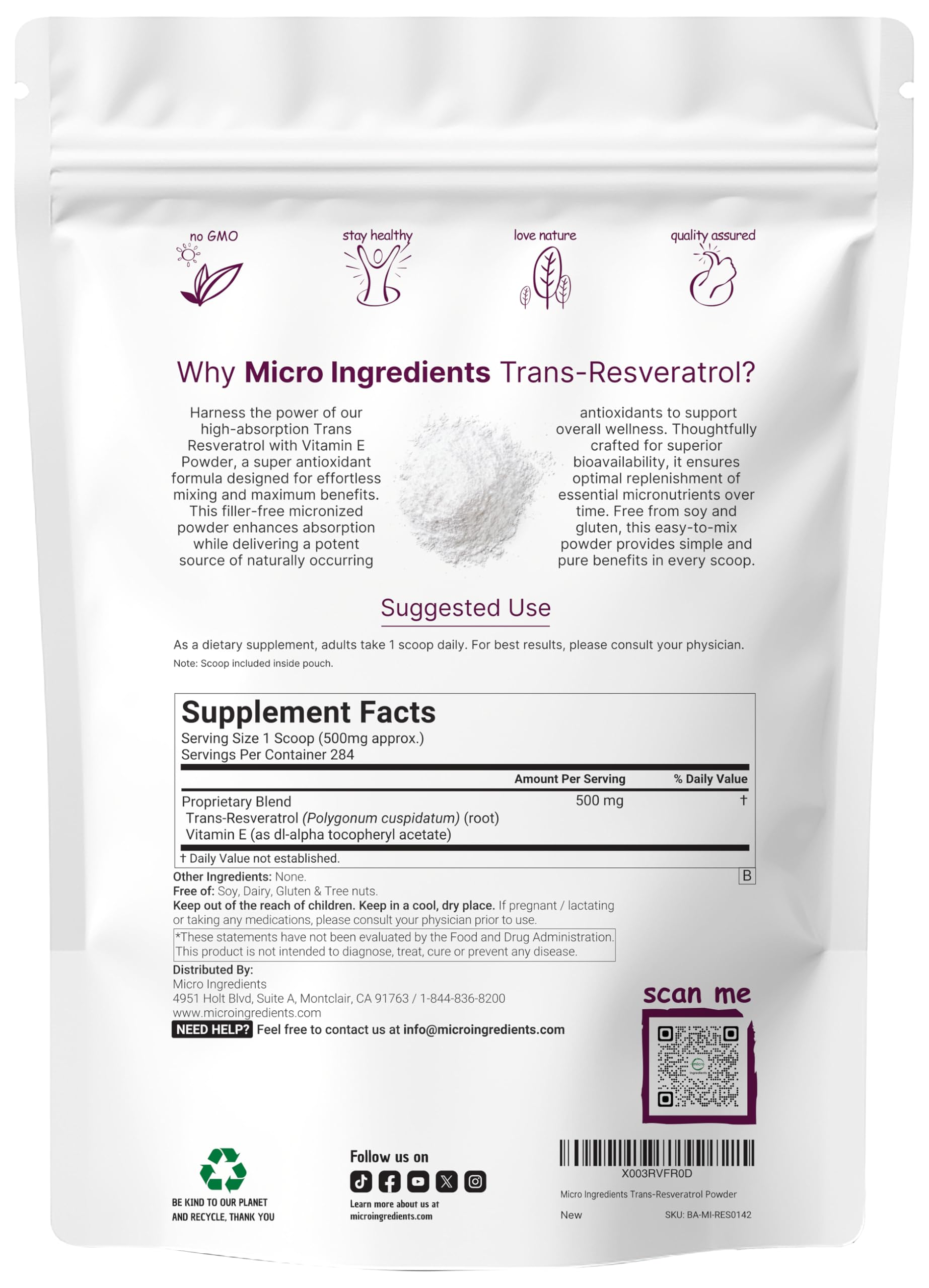 Pure Trans-Resveratrol Powder with Vitamin E, 5 Ounce, 2 in 1 Formula, Micronized Powder for Better Absorption, Premium Resveratrol Supplement, Super Antioxidant