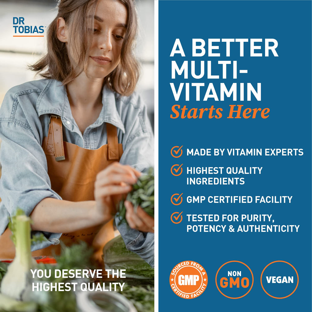 Dr. Tobias Adult Multivitamin for Women & Men - Immune Supporting Vitamins from 42 Fruits, Vegetables, Plus Probiotics, Vegan Multivitamins for Men & Women - Non-GMO (90 Tablets, 30 Servings)