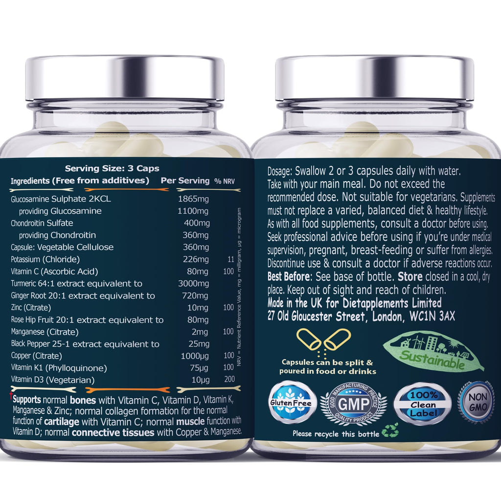 Glucosamine, Chondroitin, Turmeric, Vitamins for Bones, Joints 180 Capsules
