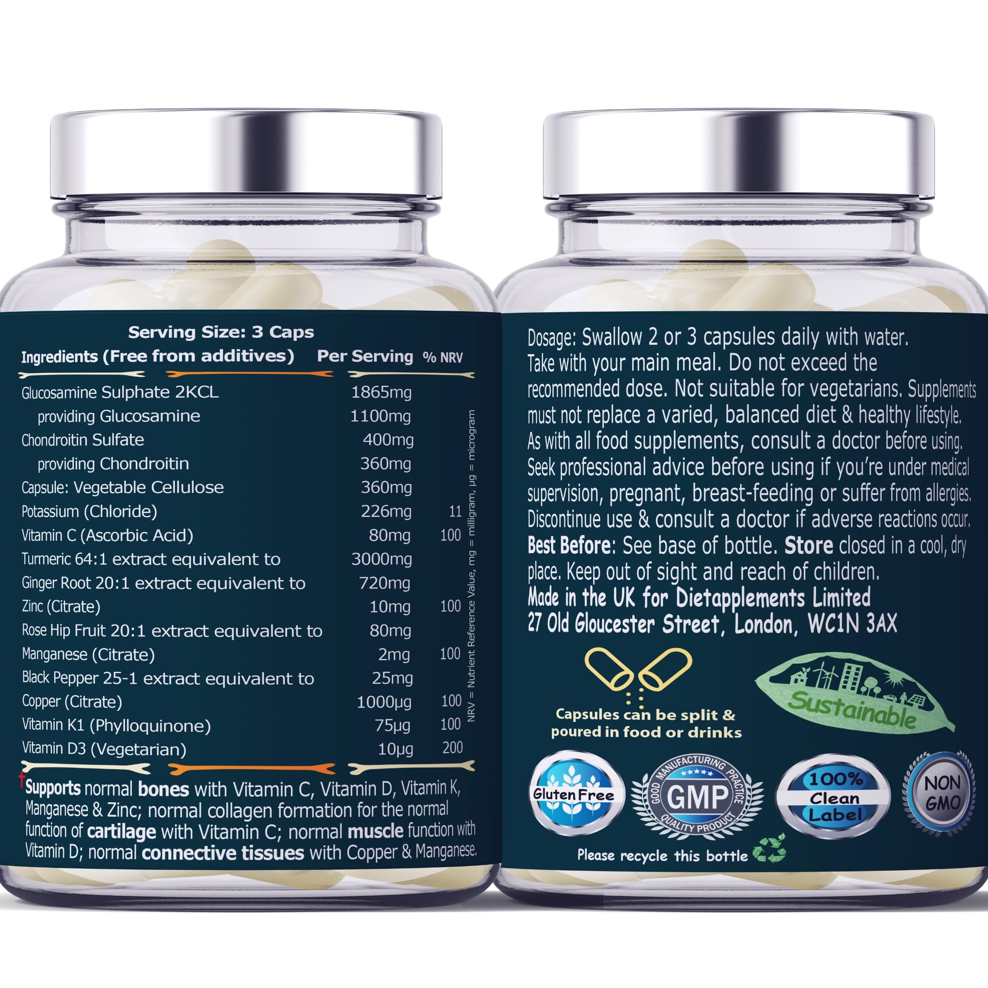 Glucosamine, Chondroitin, Turmeric, Vitamins for Bones, Joints 180 Capsules