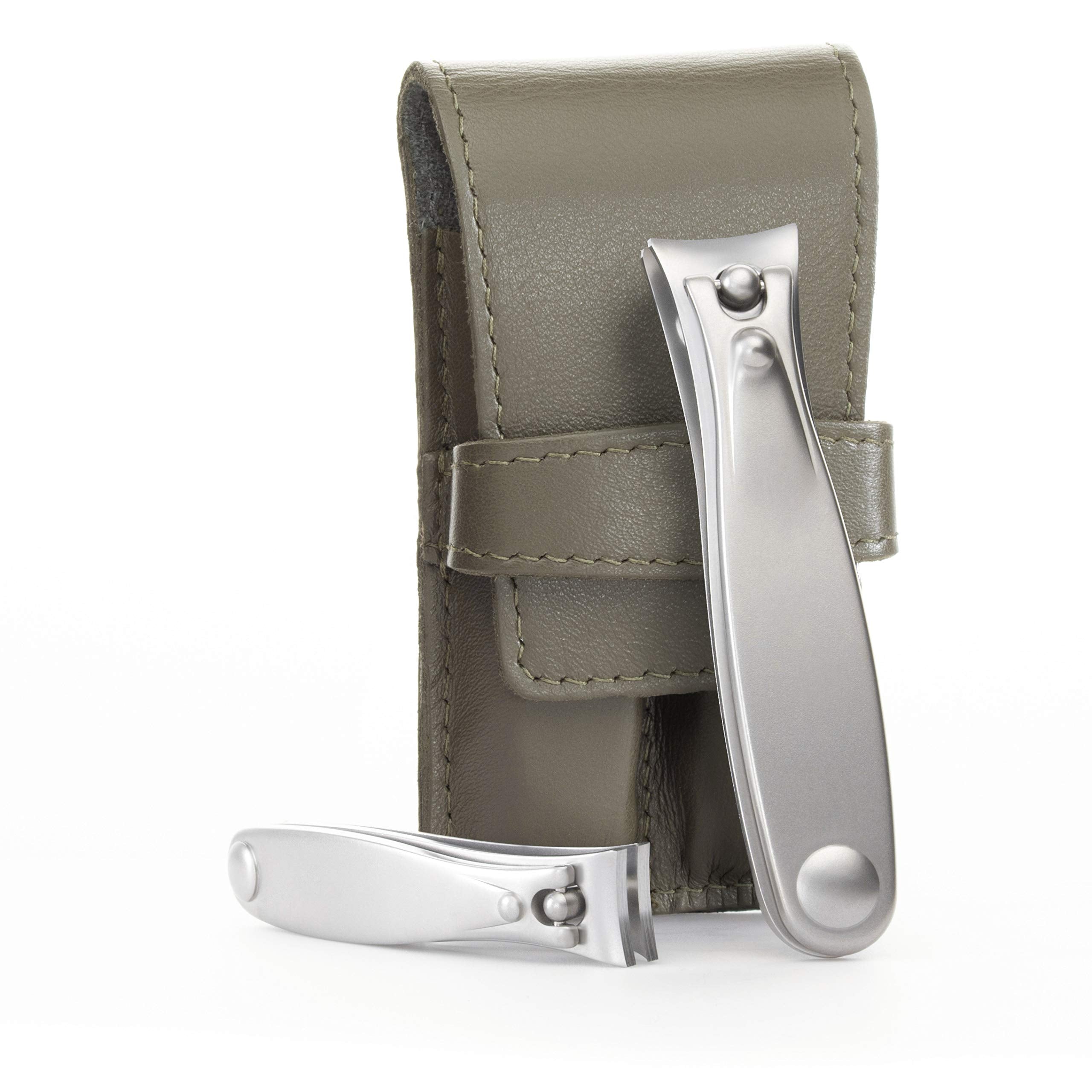 GERMANIKURE Nail Clippers Set in Green Leather Case – Ethically Made in Solingen Germany, FINOX Stainless Steel Tools – Professional Quality Manicure & Pedicure Kit