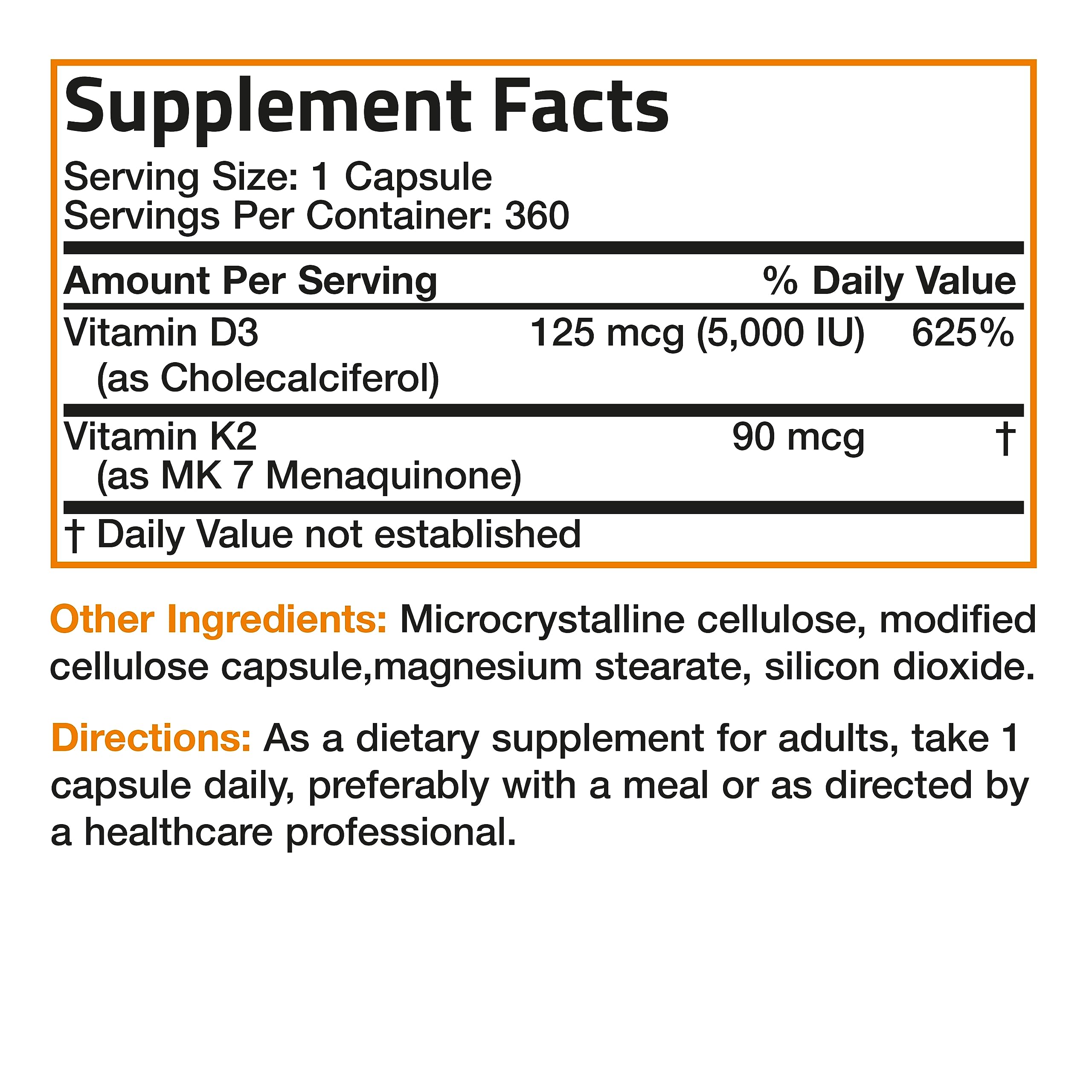 Bronson Vitamin K2 D3 (MK7) Supplement 2-in1 D3 & K2 Complex, 360 Capsules