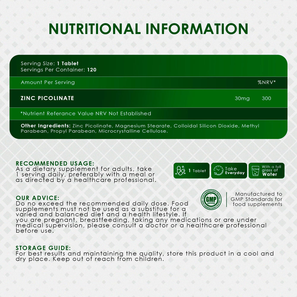 Ambrosial Zinc Picolinate 30mg Tablets Pack of 1-120 Tablets
