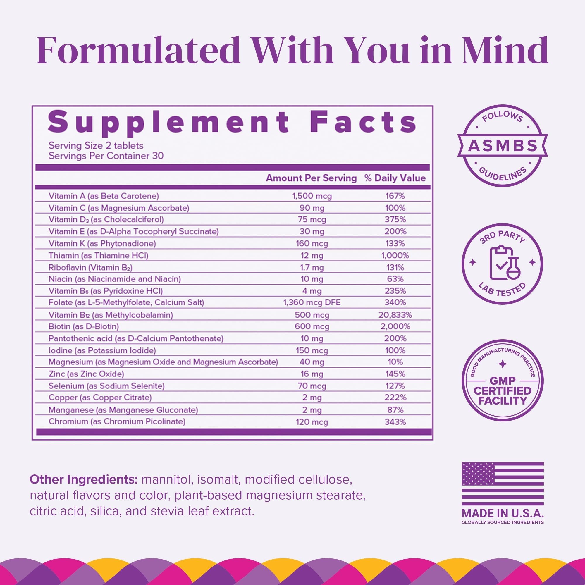 BariMelts Multivitamin - 60 Fast-Dissolving Tablets (1-Month Supply) - Sugar-Free Bariatric Multivitamin for Women, Natural Fruit Flavor