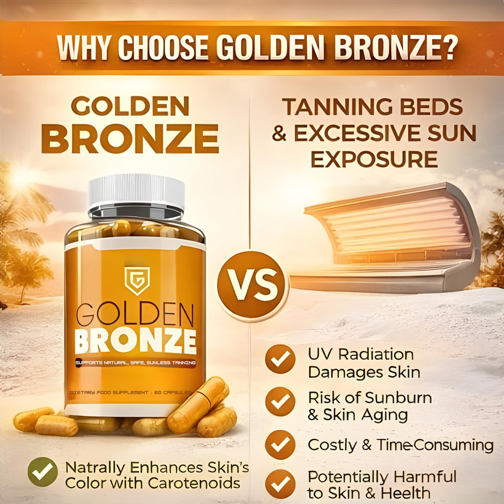 Golden Bronze Tanning Pills Supplement x 60 Capsules, Sunless & Safe Tan Melanin Accelerator Capsules, Tanning Pills for Healthy Natural Tan - Made in UK