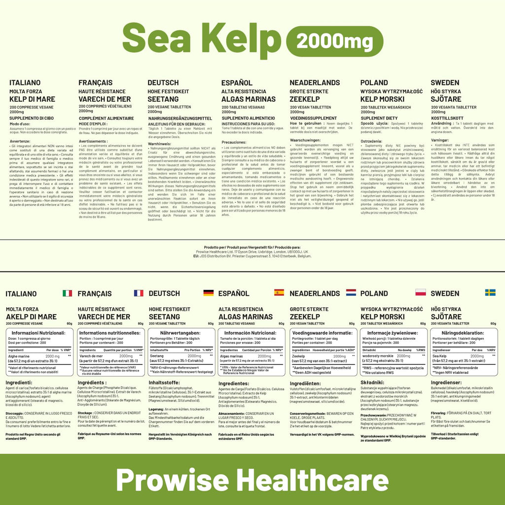 Sea Kelp 2000mg 200 Vegan Tablets | Natural Source of Iodine | Premium Ingredients | Proudly Made in the UK by Prowise