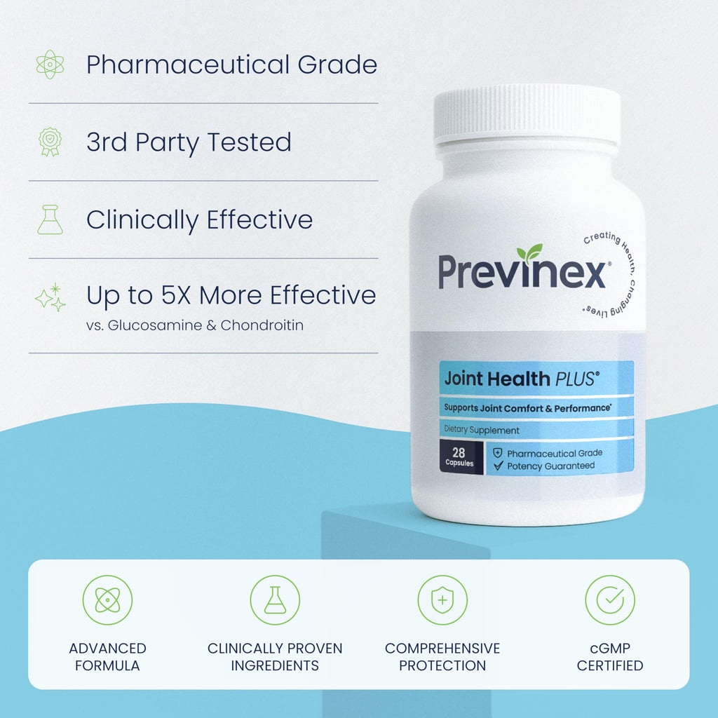 Previnex Joint Support Supplement with Natural Eggshell Membrane, Glucosamine Chondroitin, Collagen, Hyaluronic Acid, and Boswellia for Joint Health, Flexibility, and Mobility - 4-Week Supply