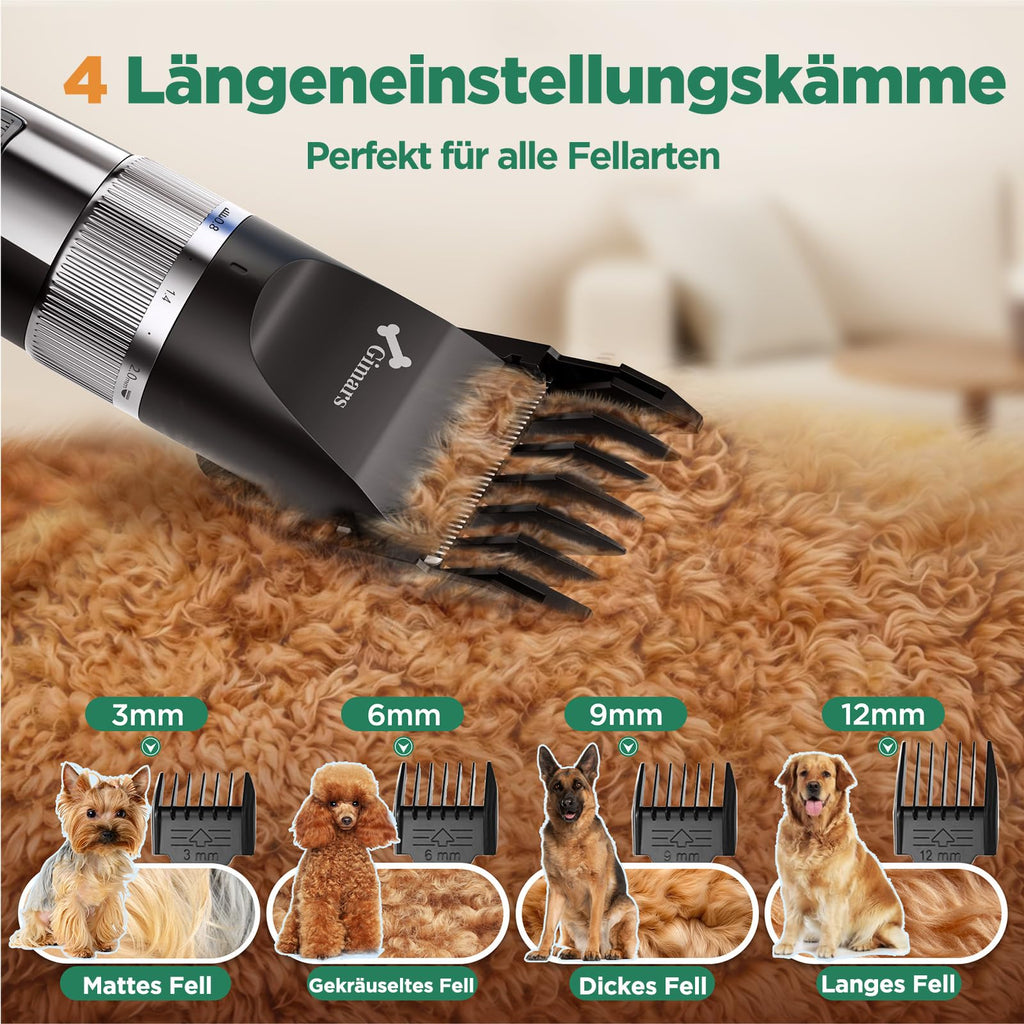 Gimars 4 in 1 Dog Grooming Clippers with Small Trimmer, 7000RPM High-Power 4-Speed Quiet Pet Shaver (≤55dB), Cordless Rechargeable Dog Hair Clippers for Thick Coats with Scissors, Comb & USB