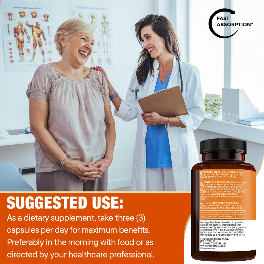NEW AGE Turmeric Curcumin Capsules - Standardized Curcuminoids - Non-GMO, Gluten Free 180 Count (Pack of 2)