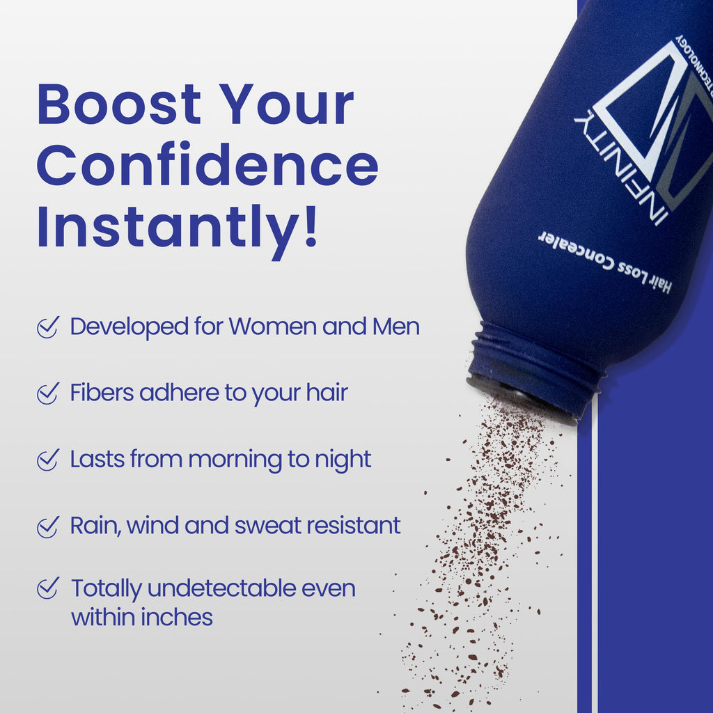 INFINITY Hair Fibers Dark Brown for Thinning Hair for Women & Men - 100% Undetectable Hair Building Fiber Powder - Conceal Hair Loss in 15 Seconds, 60g