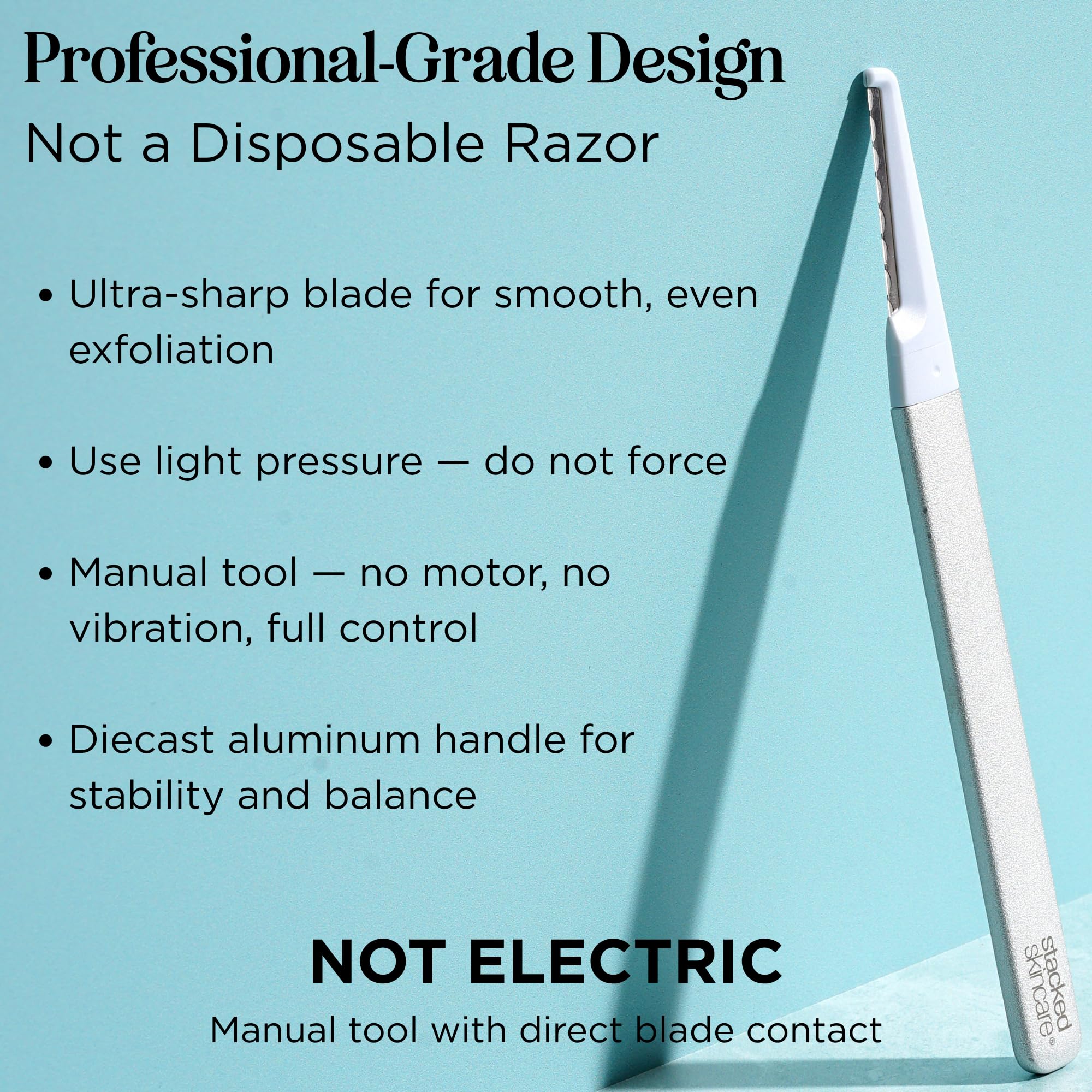 StackedSkincare Professional-Grade Dermaplaning Tool – Precision Exfoliation, Removes Peach Fuzz & Dead Skin, Aluminum Handle, Refillable Blades